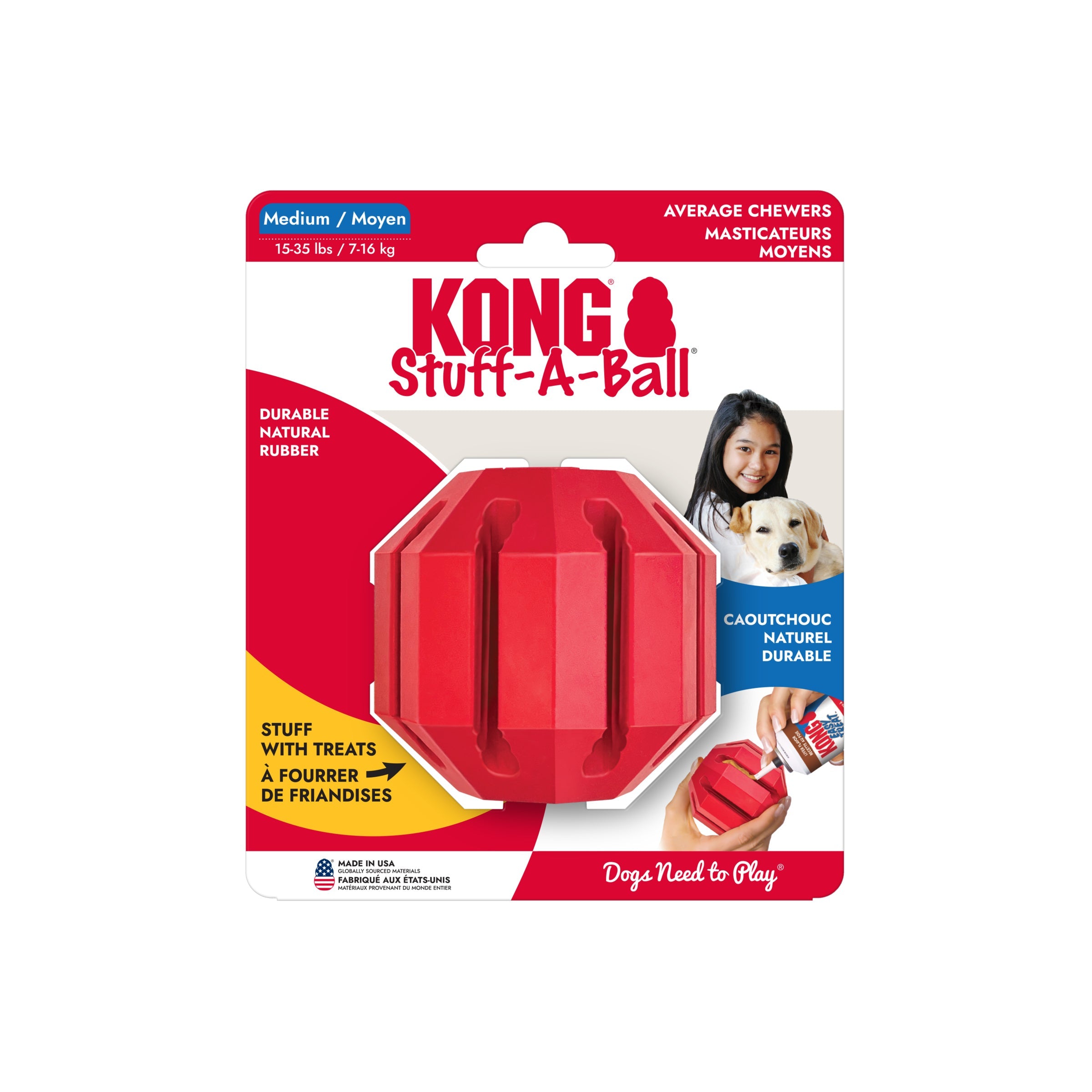 KONG Stuff-A-Ball Medium retail packaging for average chewers 15-35 lb