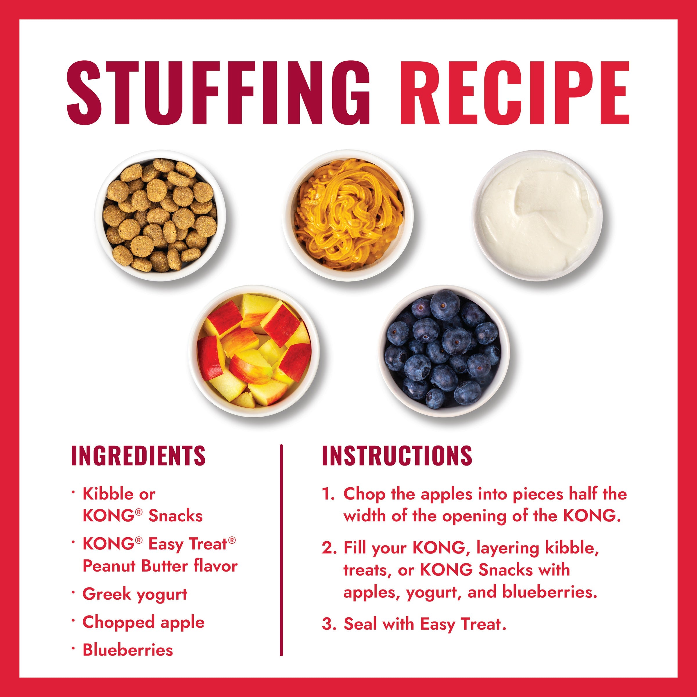 KONG stuffing recipe with kibble peanut butter yogurt apple and blueberries