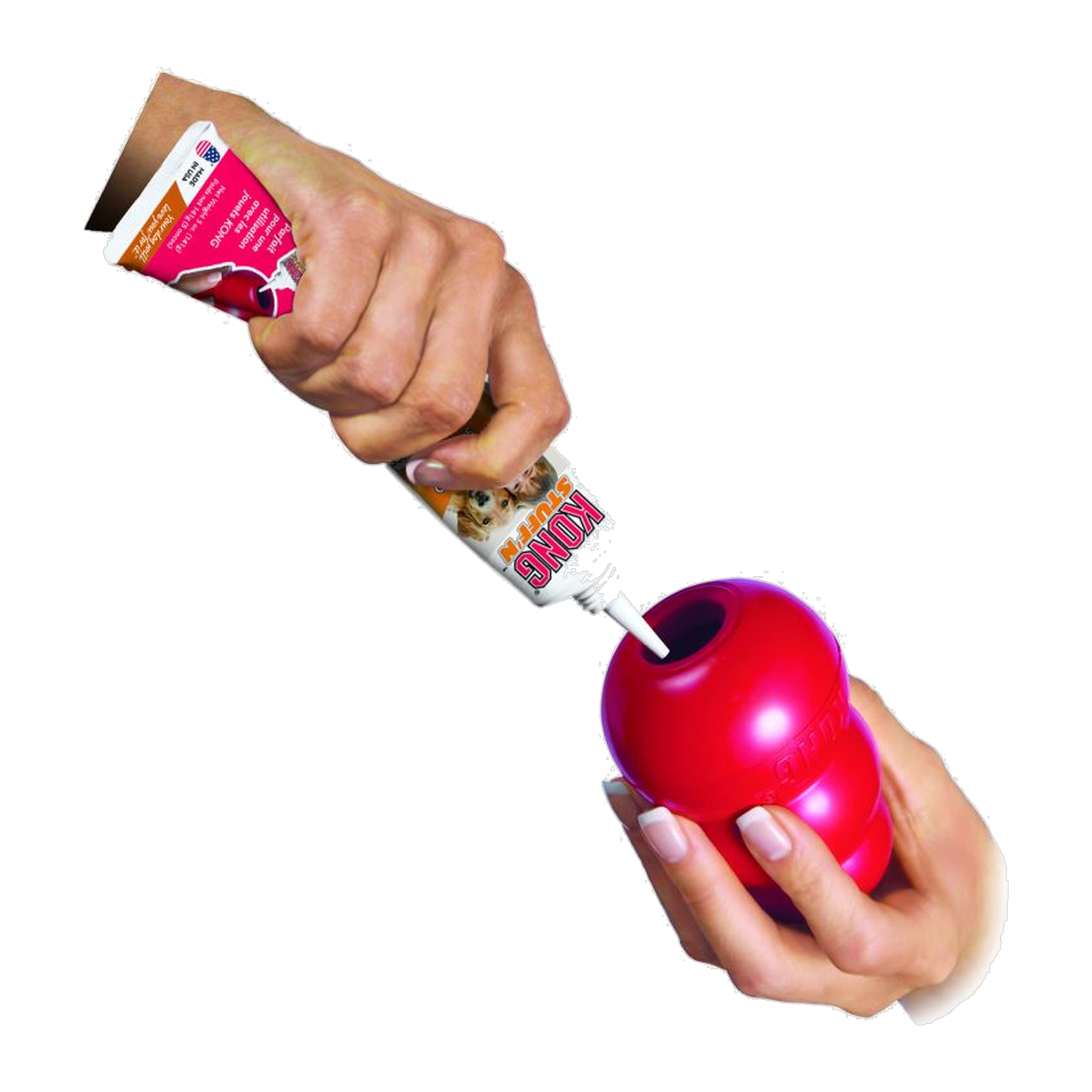 KONG Stuff'N Sweet Potato Spread Tube being dispensed into a Classic KONG toy