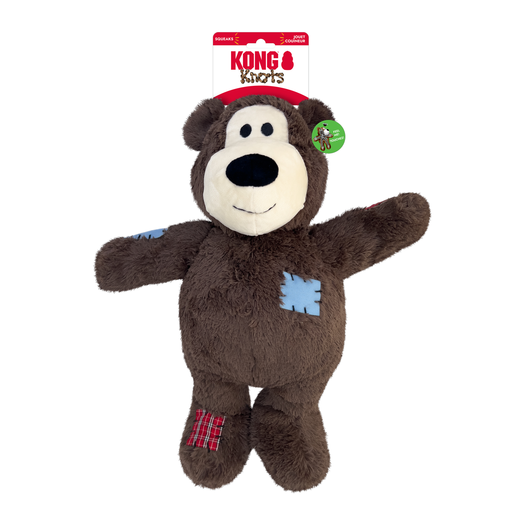 Dark brown Jumbo KONG Wild Knots Bear on its retail hang card