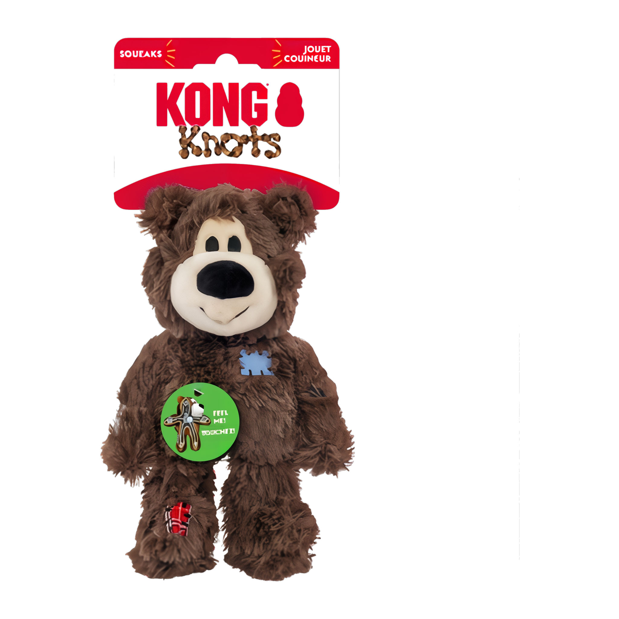 Dark brown KONG Wild Knots Bear on its retail hang card