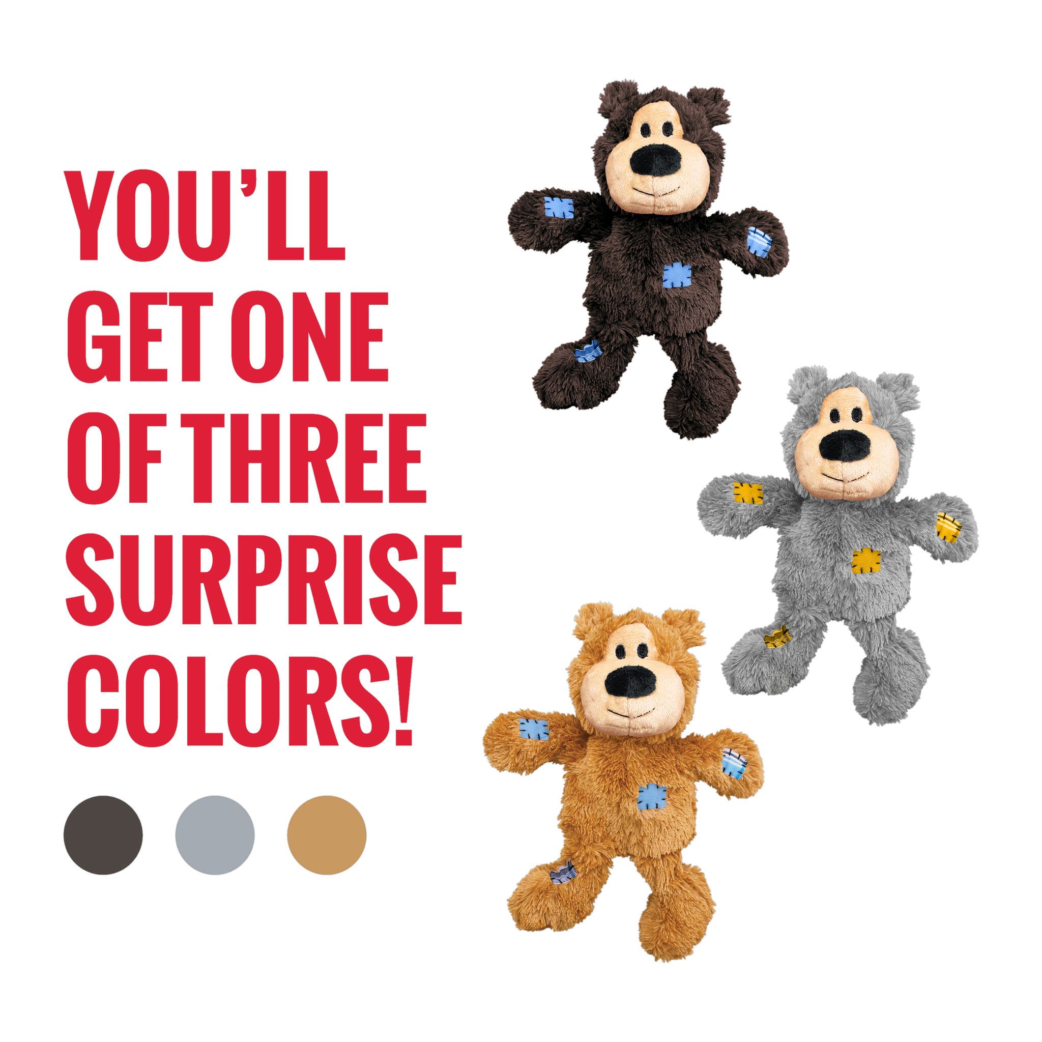 KONG Wild Knots Bear ships in one of three surprise colors: dark brown, gray or tan