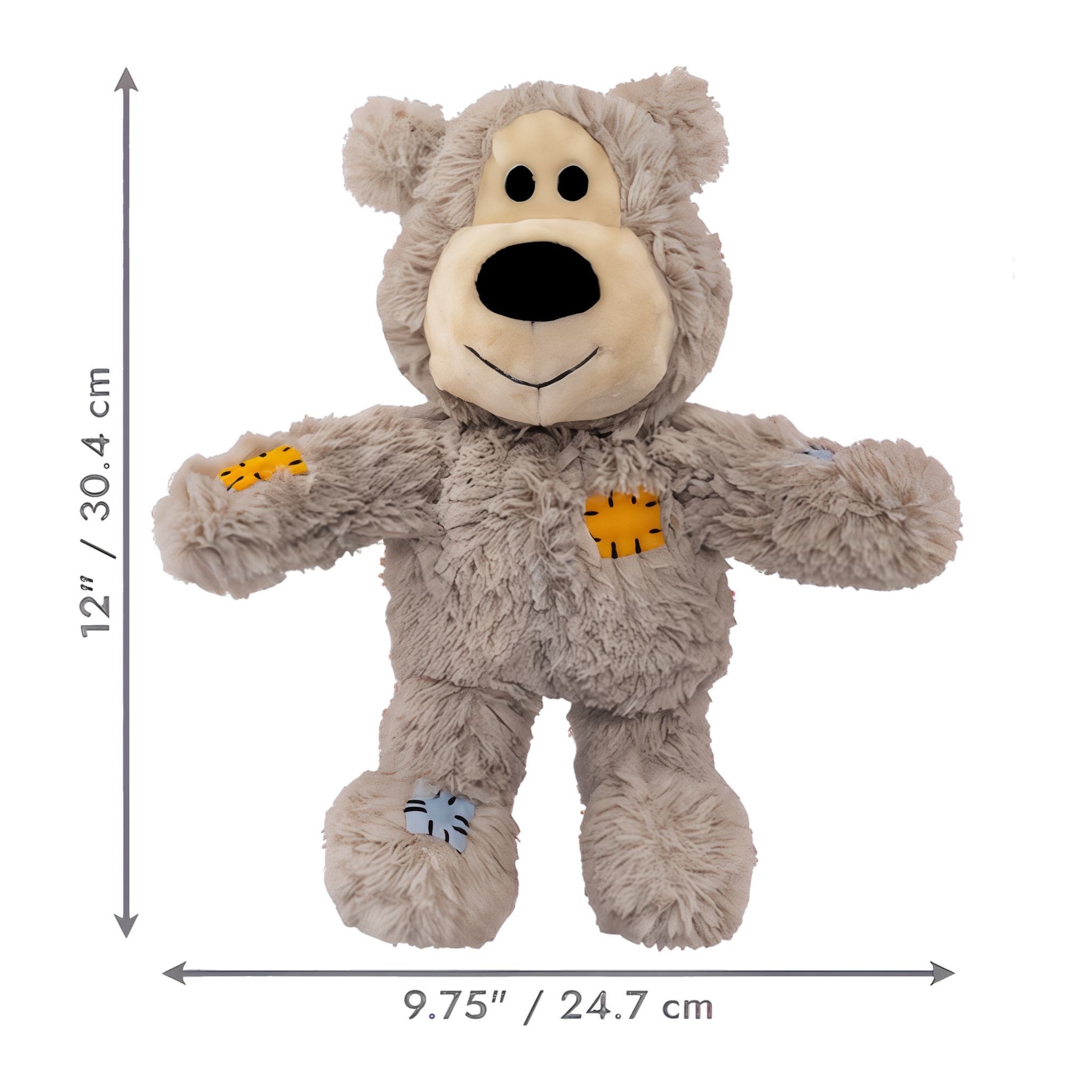 KONG Wild Knots Bear X-Large size diagram, 12 inches tall by 9.75 inches wide