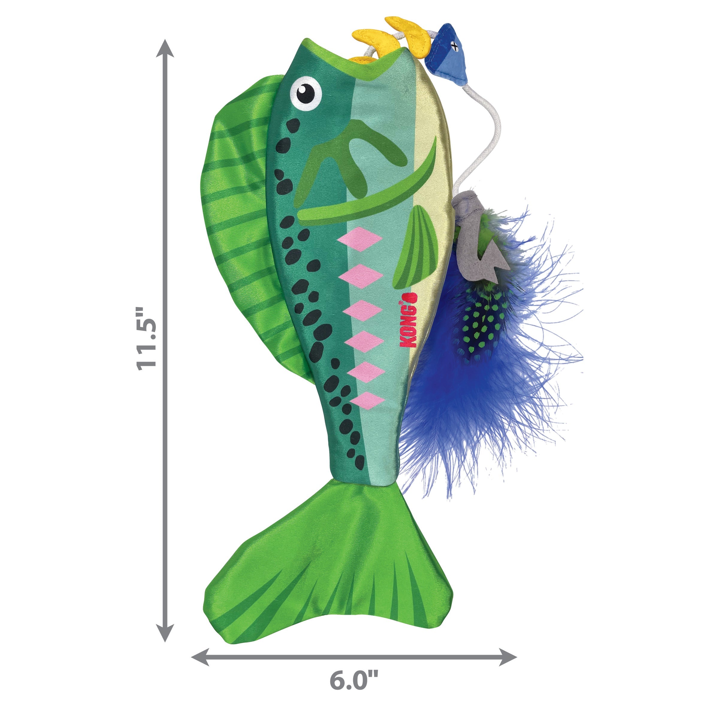 KONG Wrangler Angler Fish dimensions, 11.5 by 6 inches folded, green