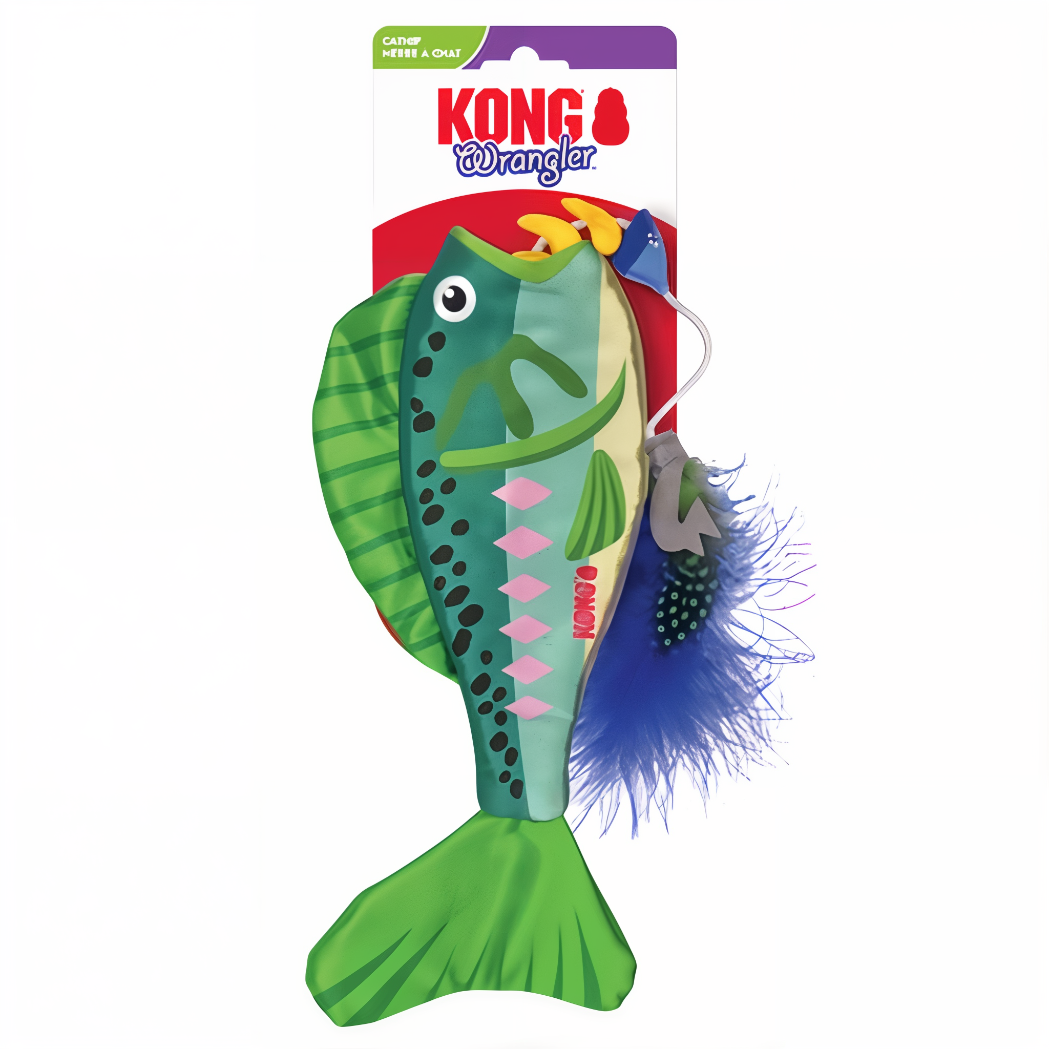 KONG Wrangler Angler Fish cat toy on packaging card, green