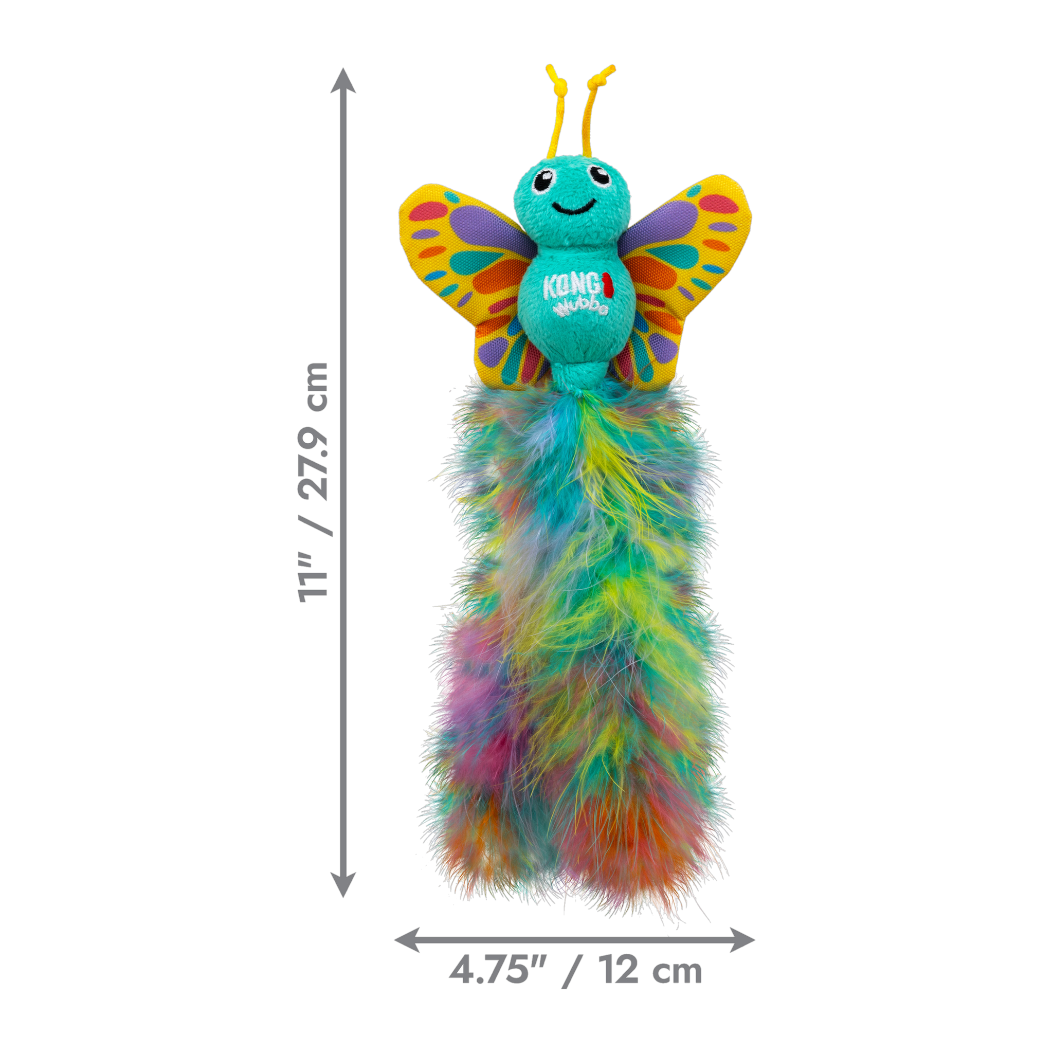 KONG Wubba Butterfly cat toy dimensions 11 inches tall by 4.75 inches wide