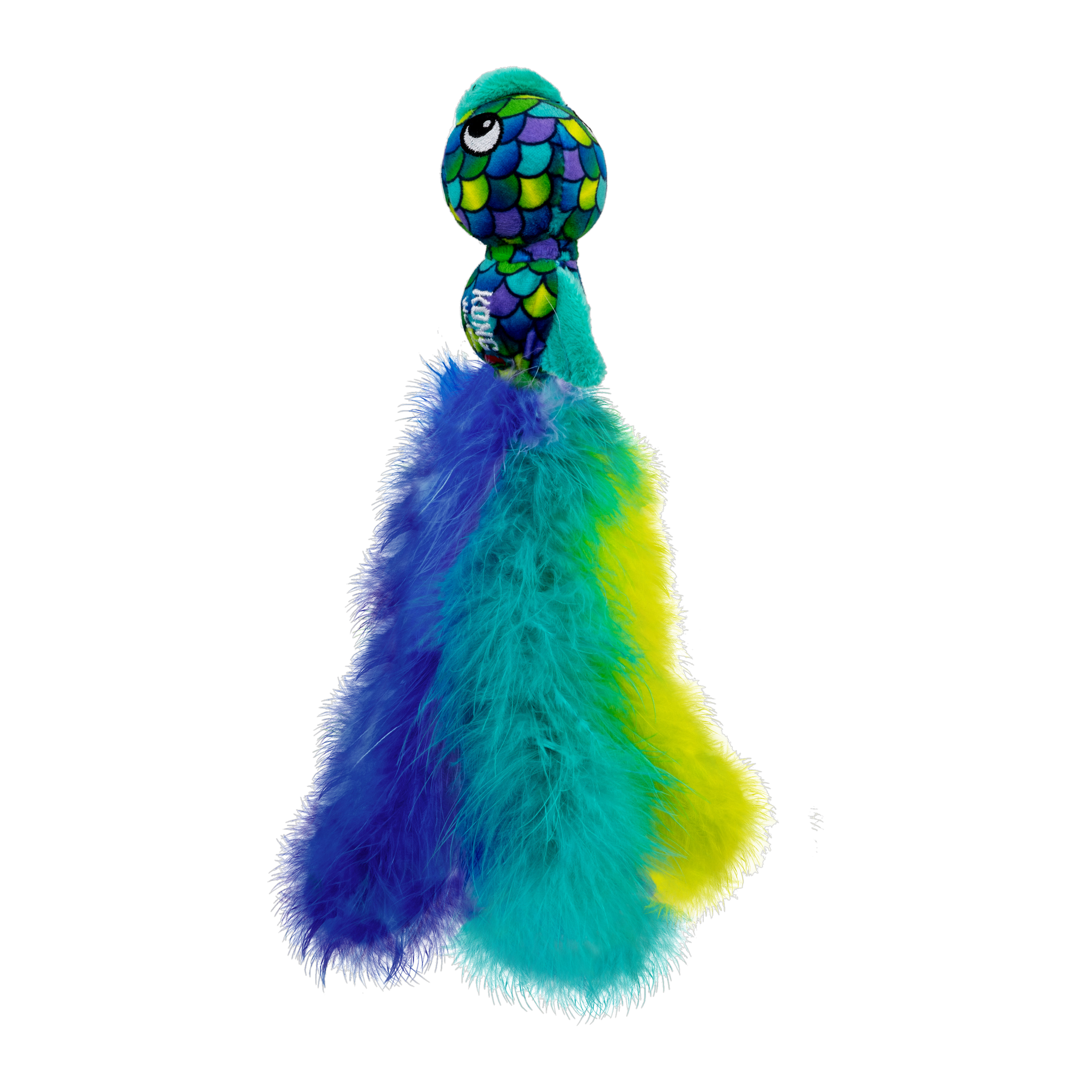 KONG Wubba Fish cat toy, blue and teal feather colorway