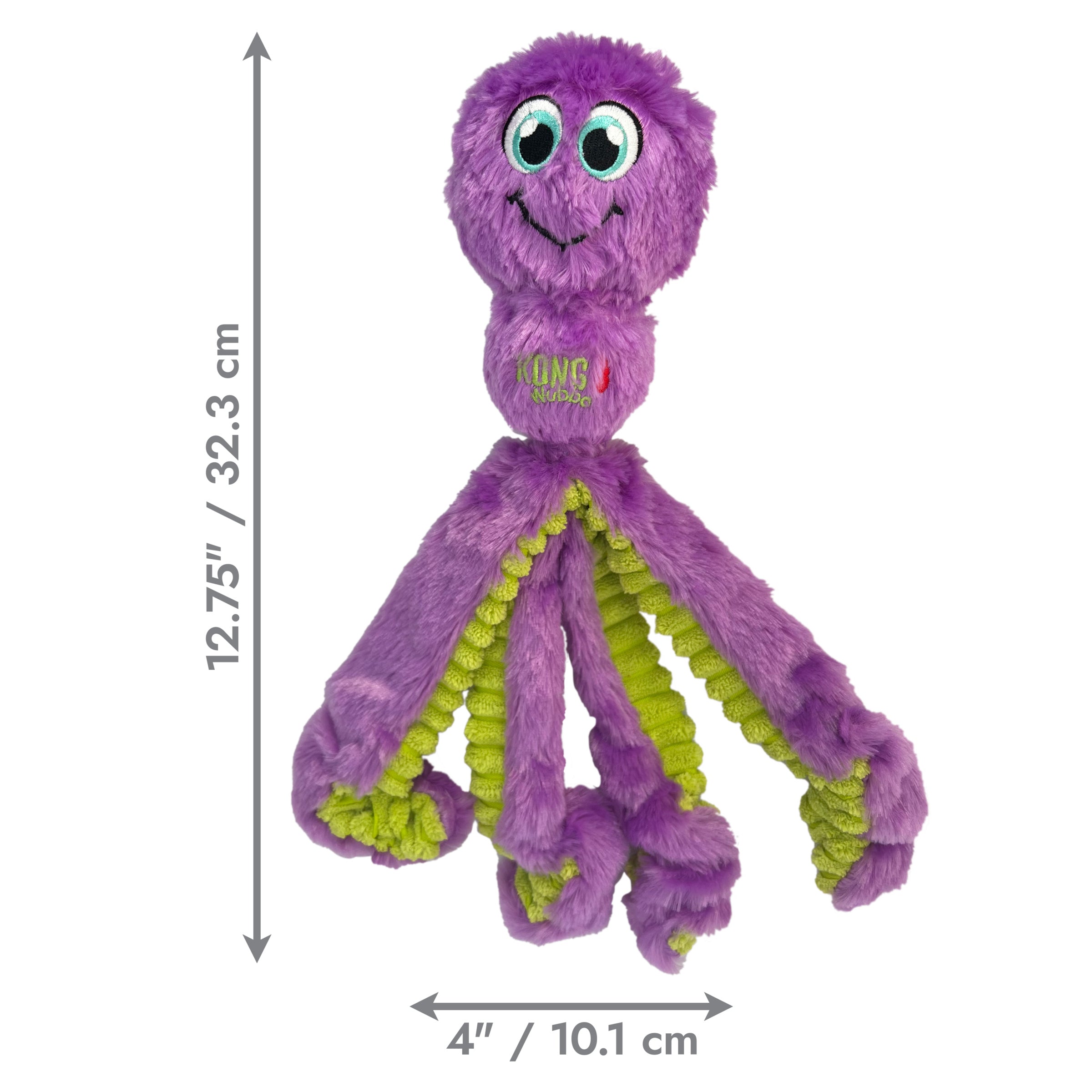 KONG Wubba Octopus Large dog toy dimensions, 12.75 inches tall by 4 inches wide