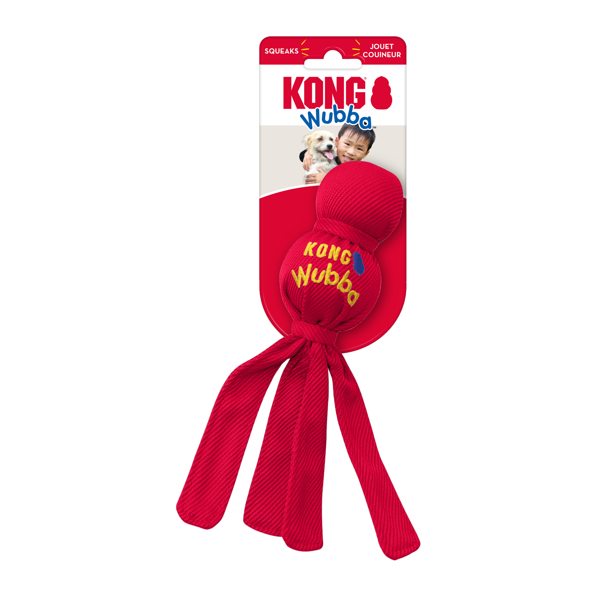 KONG Wubba Small dog toy in red shown in retail packaging
