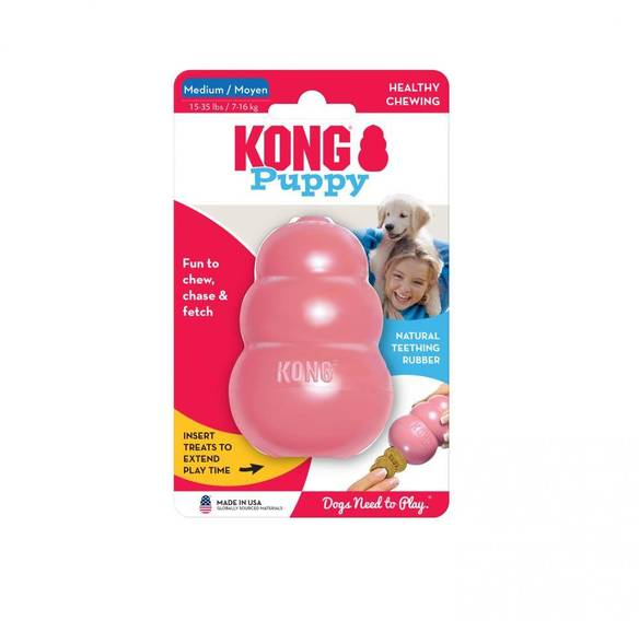 KONG Puppy chewing toy, medium size, in pink.