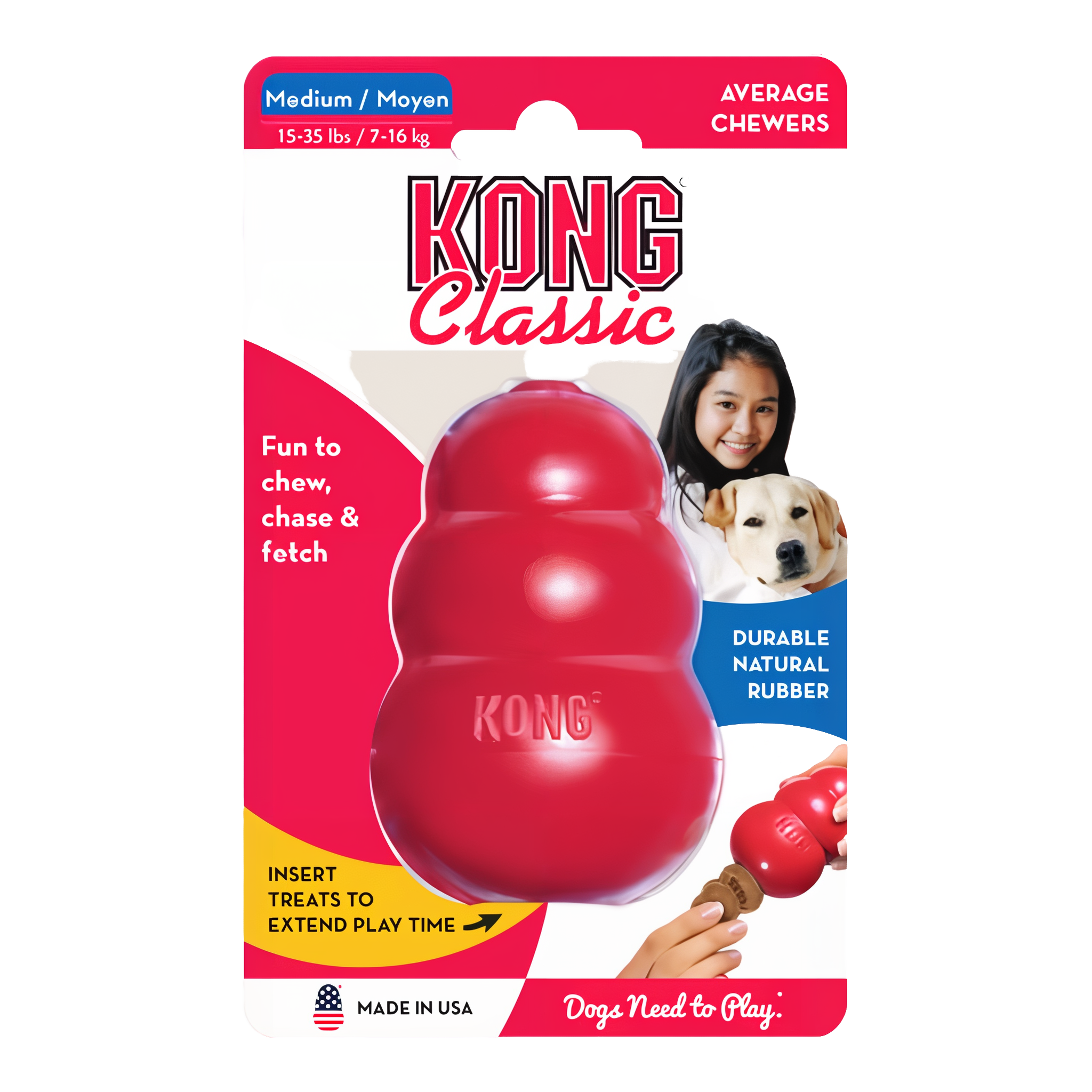 KONG Classic Refillable Chew Dog Toy, Medium size