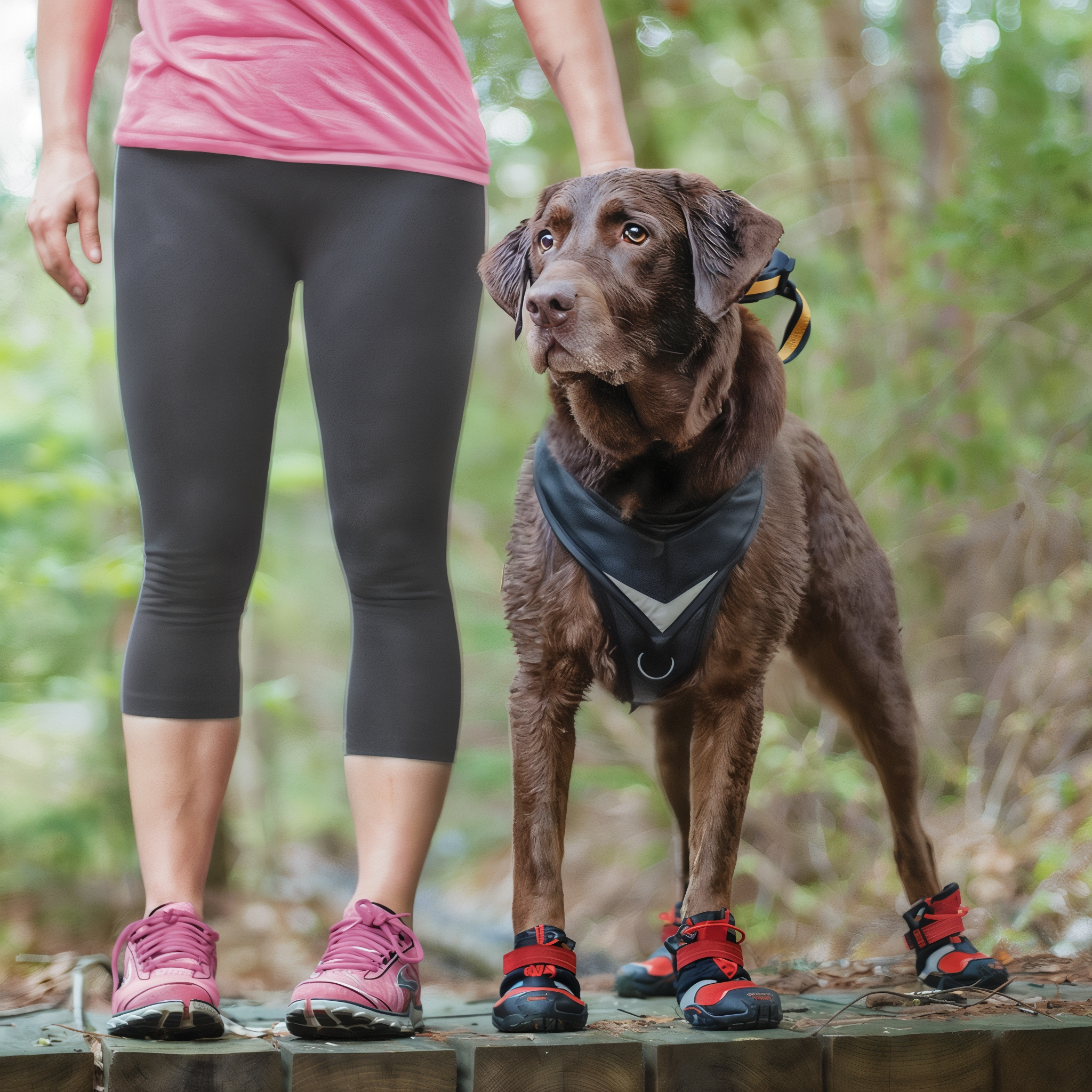 Dog wearing Kurgo Blaze Dog Boots on a forest trail