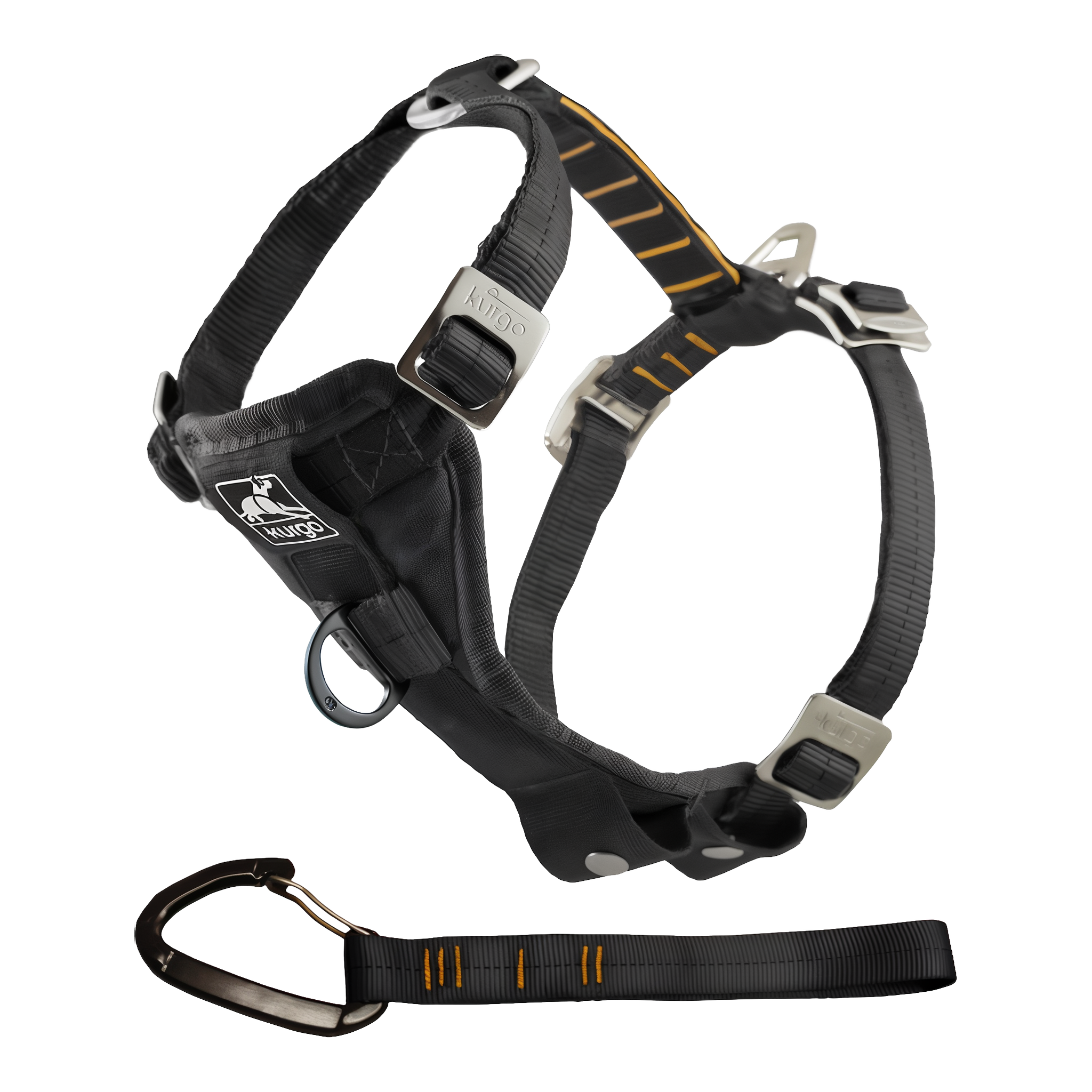Kurgo Enhanced Strength Tru-Fit dog car harness in Black with Orange Trim
