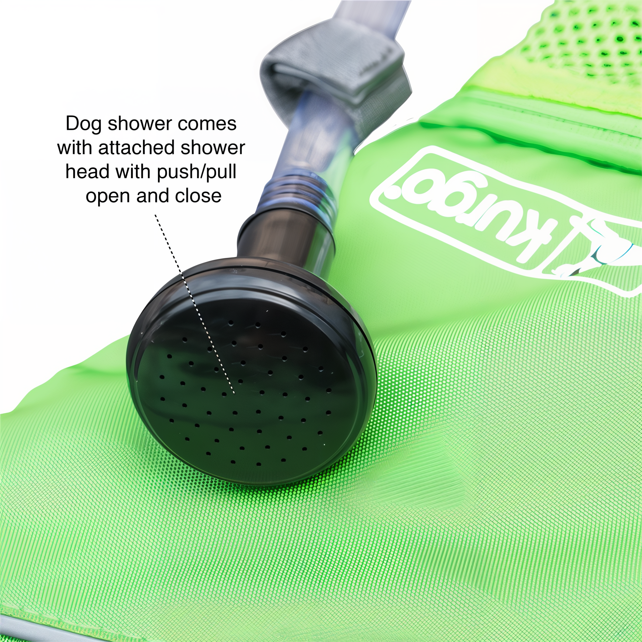 Pull-out shower head nozzle included with the Kurgo Go Shower