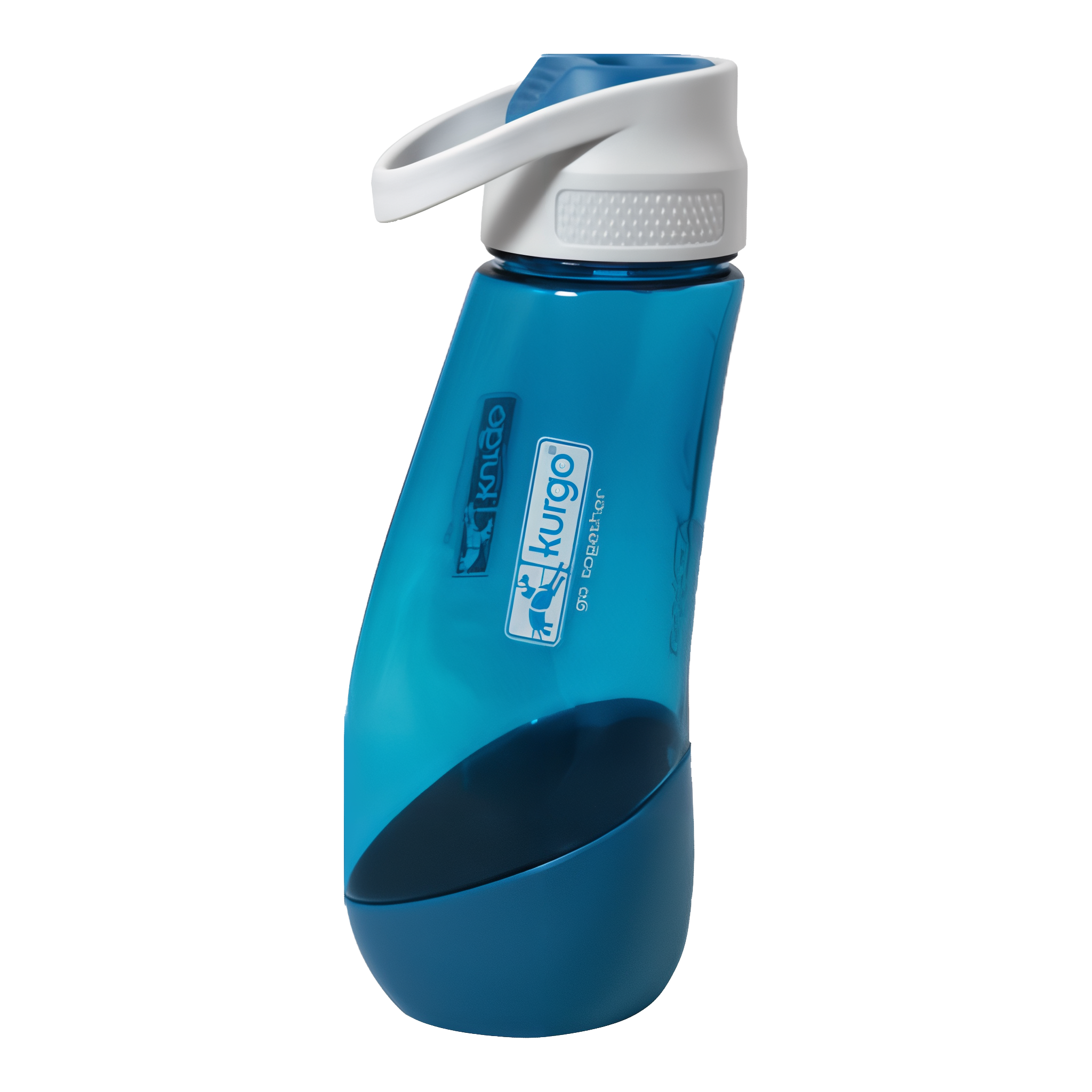 Kurgo Gourd dog water bottle with snap-on bowl in blue