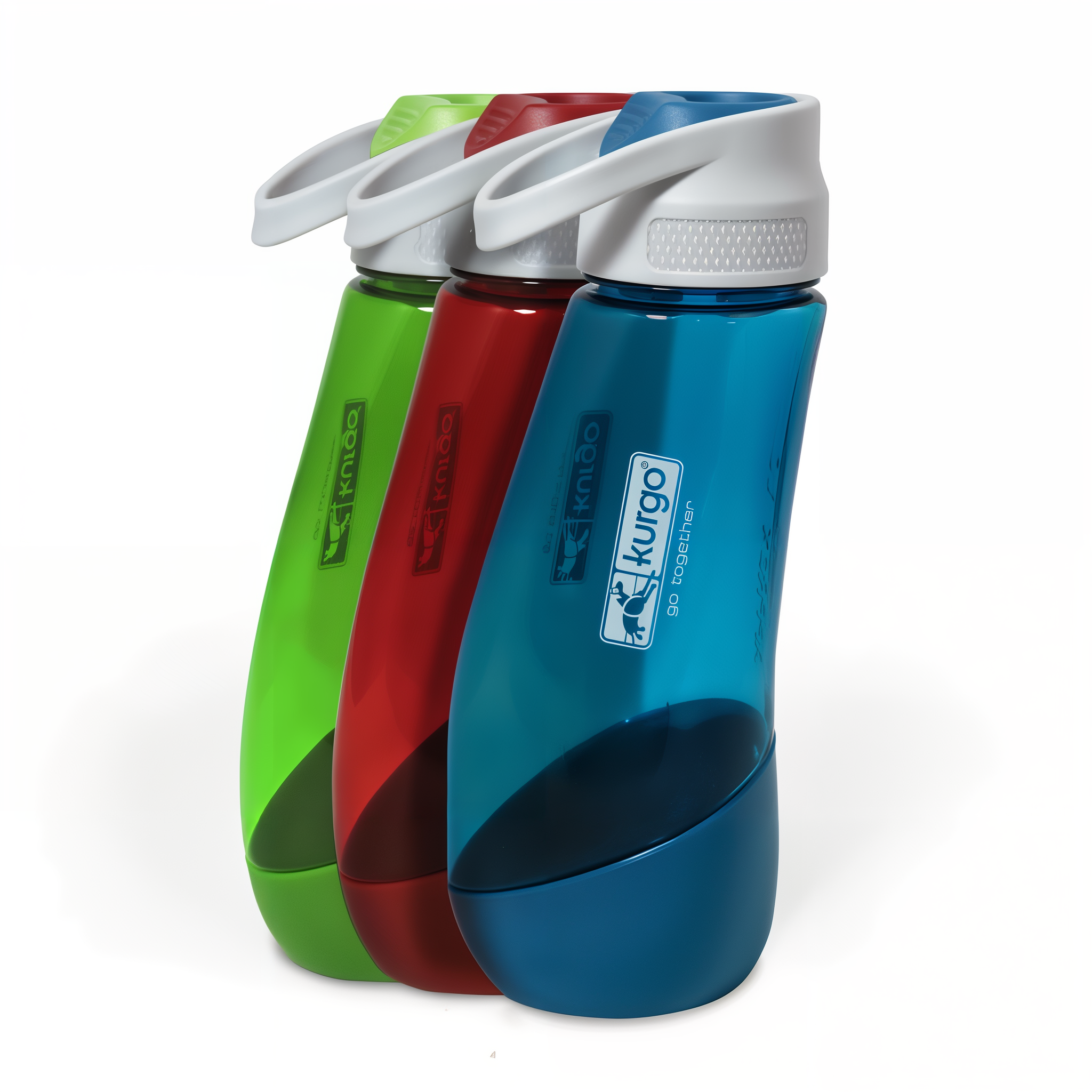 Kurgo Gourd water bottle color range in red, blue, and green