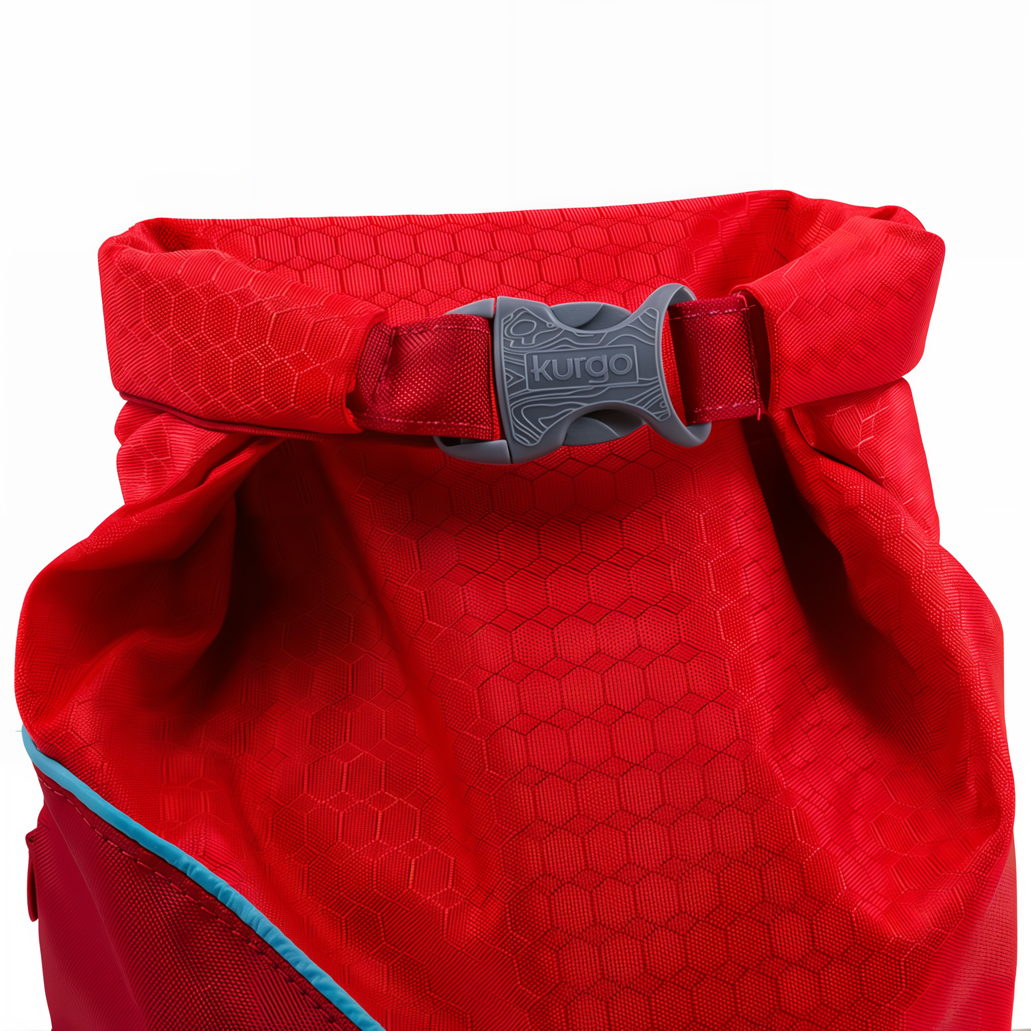 Close-up of the roll-top buckle closure on the Kurgo Kibble Carrier