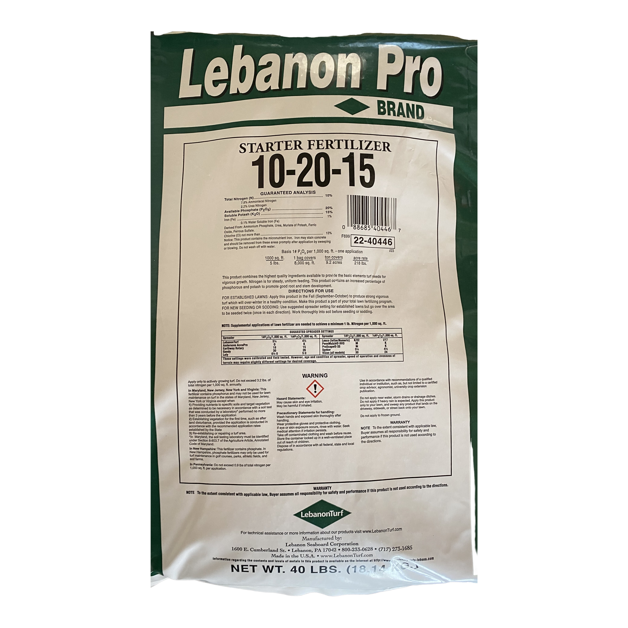Lebanon Pro Starter Fertilizer 10-20-15 with 1% iron, 40 lb bag #Per Bag