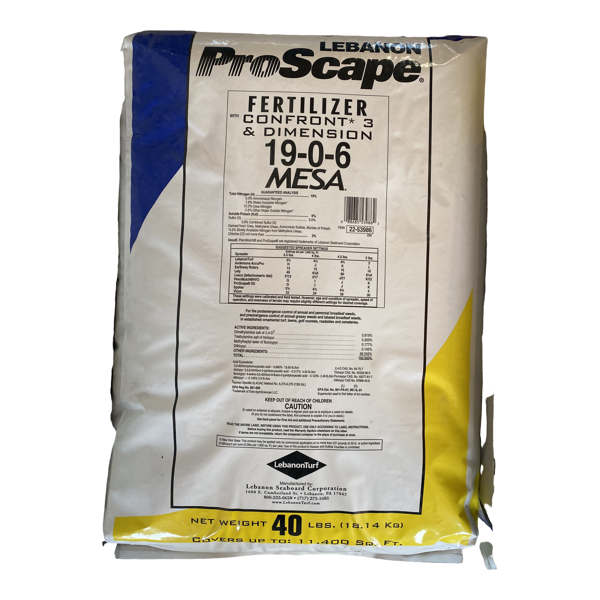 Lebanon ProScape 19-0-6 MESA with Confront and Dimension pre-emergent, 40 lb bag #Per Bag