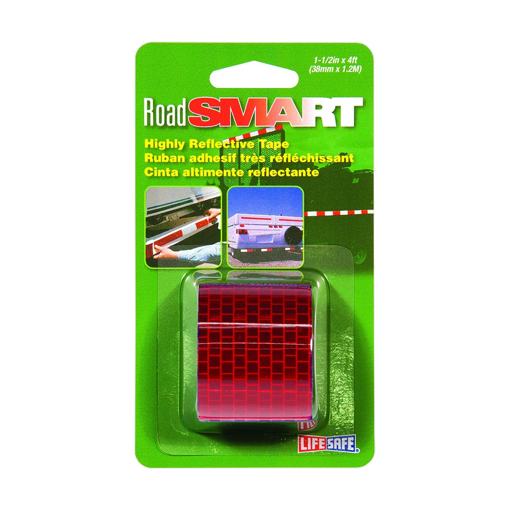 Life Safe RoadSMART Highly Reflective Tape in red, 1-1/2 inch by 4 foot peel-and-stick reflective safety tape