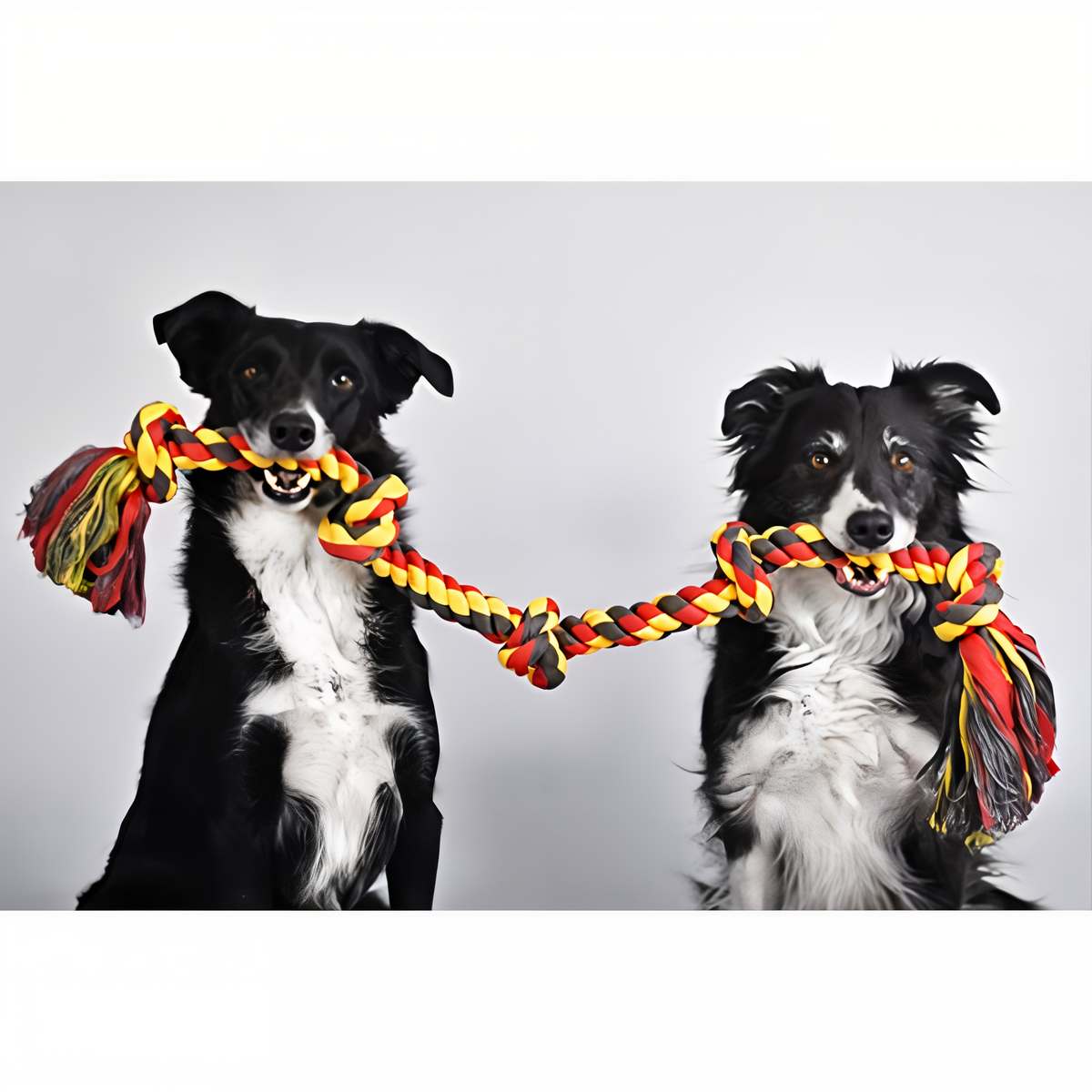 Two dogs holding the Mammoth Flossy Chews 5 Knot rope tug.