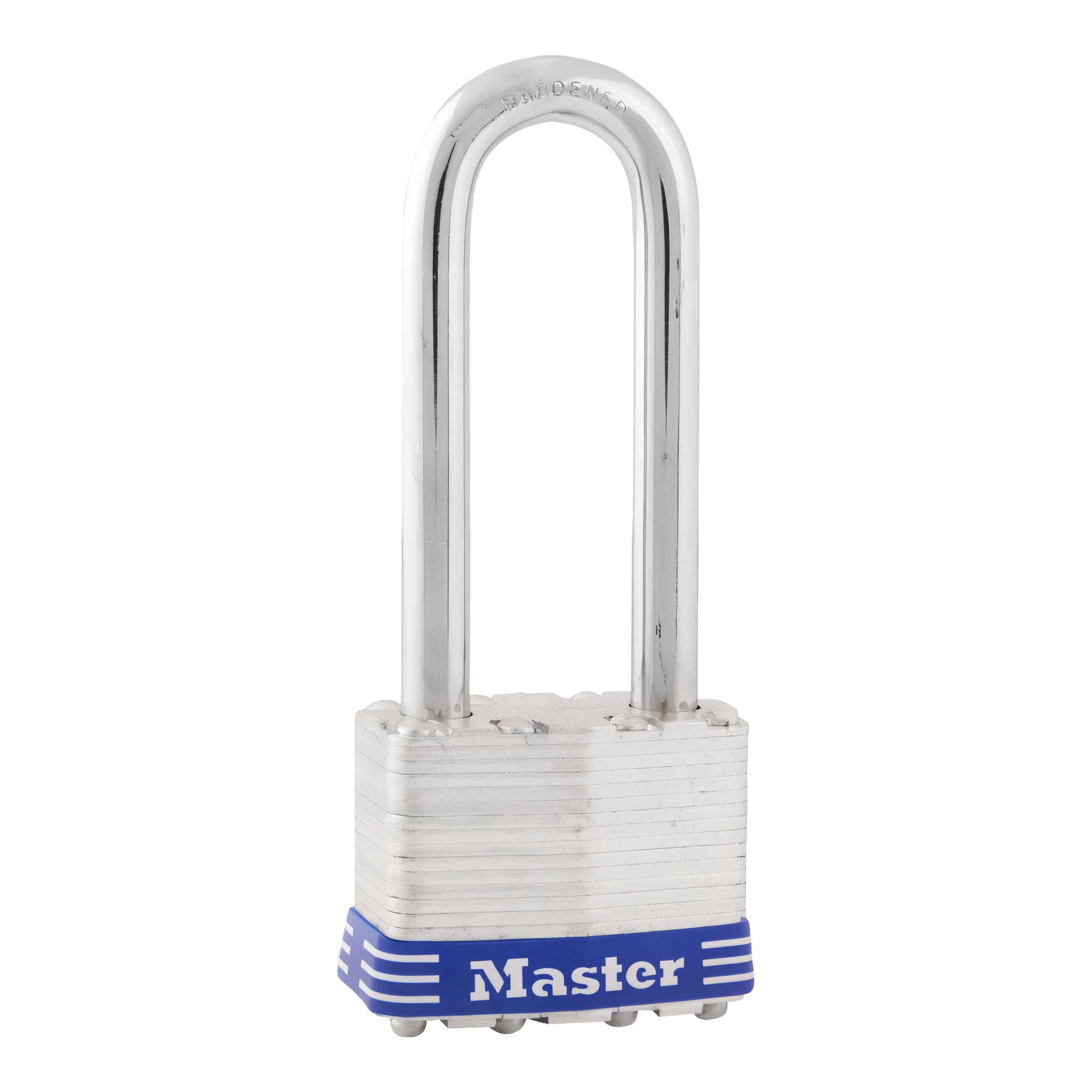 Master Lock 1DLJ laminated steel padlock with 2-1/2 in extended shackle and pin-tumbler cylinder