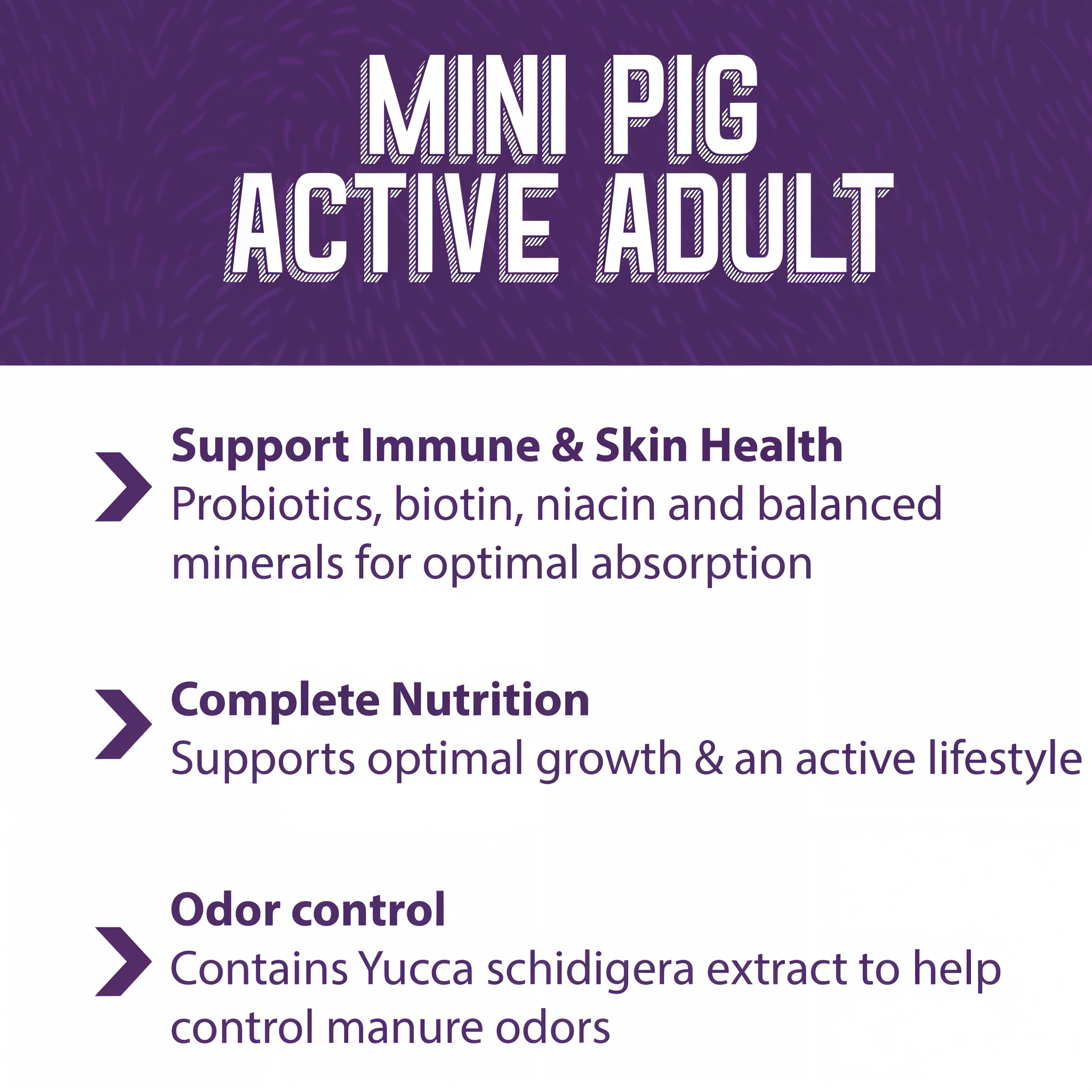 Mazuri Mini Pig Active Adult nutrition highlights