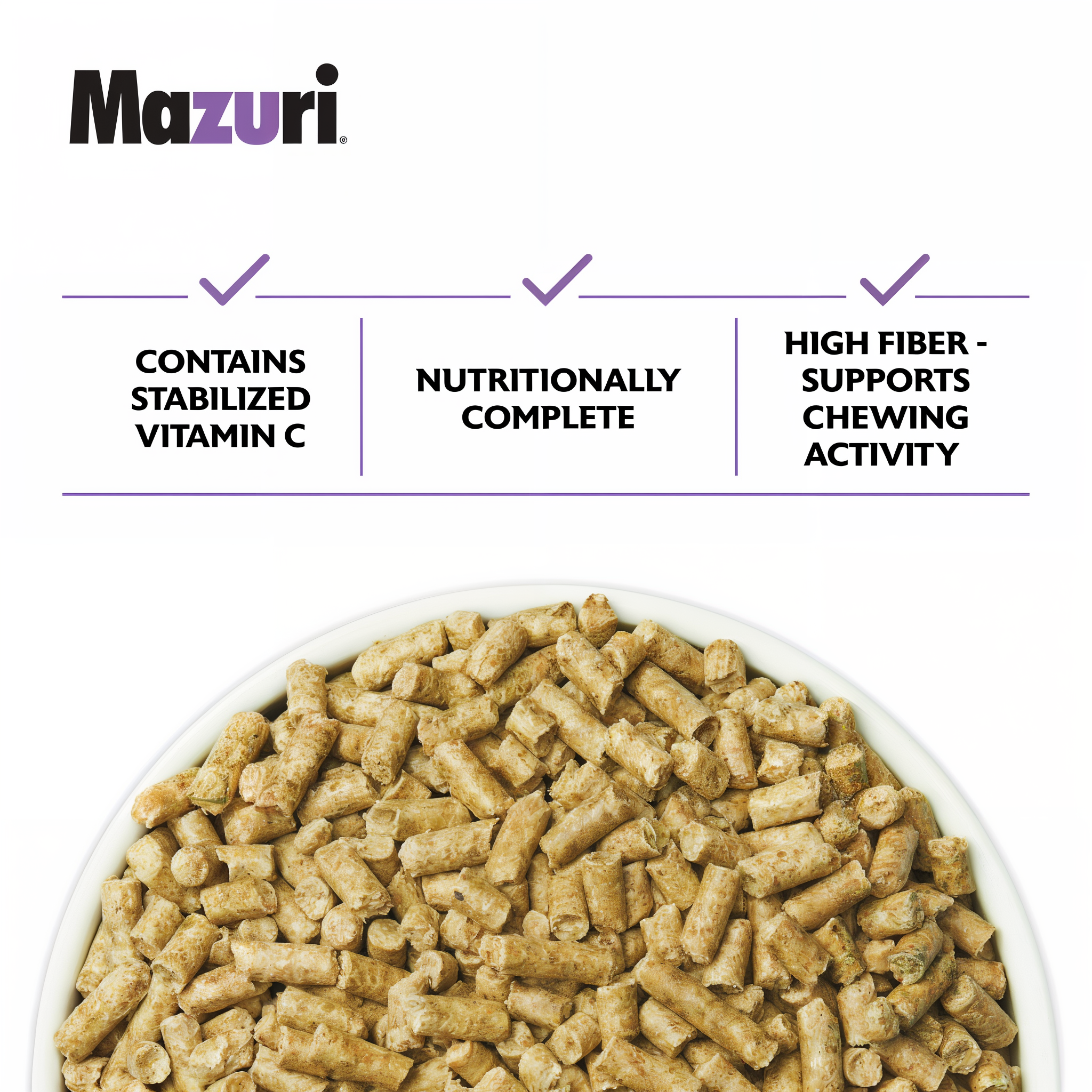 A close-up of Mazuri Timothy Hay-Based Guinea Pig Diet pieces