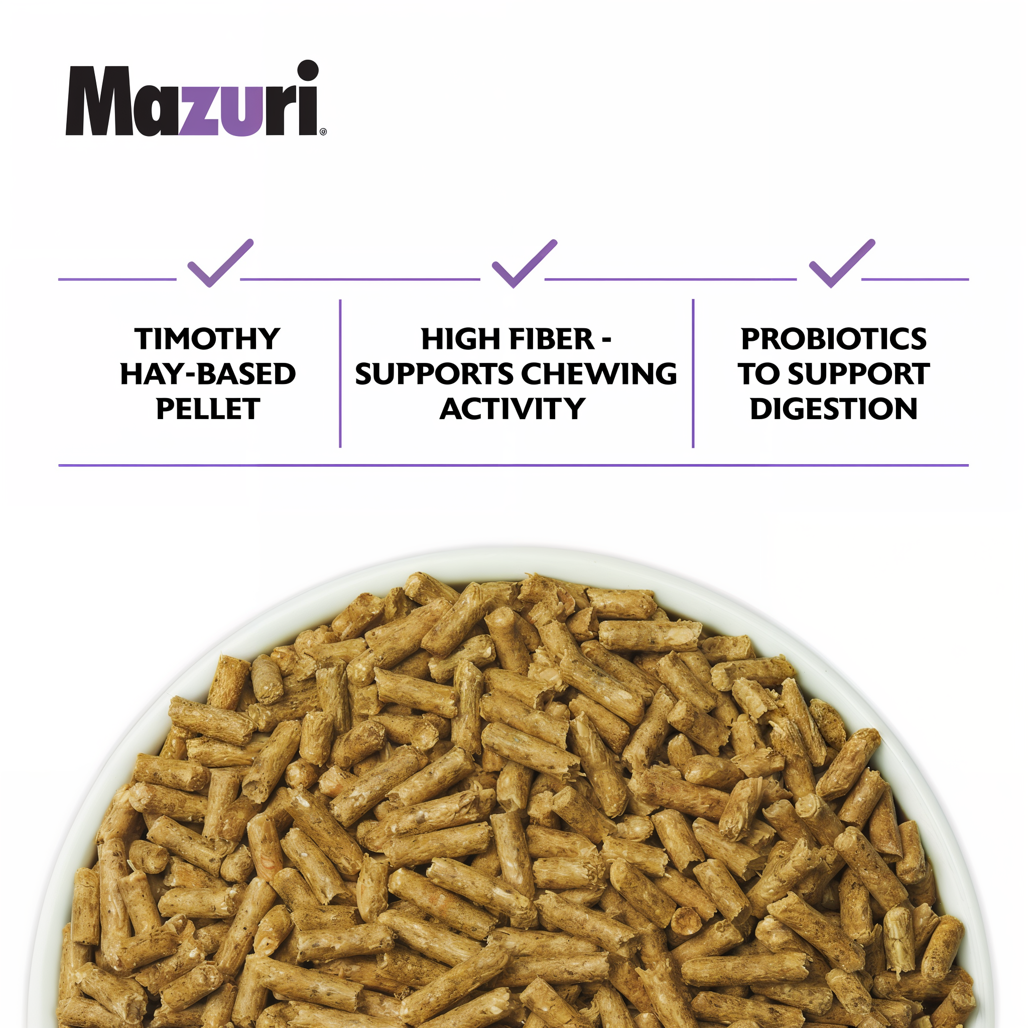 A close-up of Mazuri Timothy-Hay Based Rabbit Diet pieces