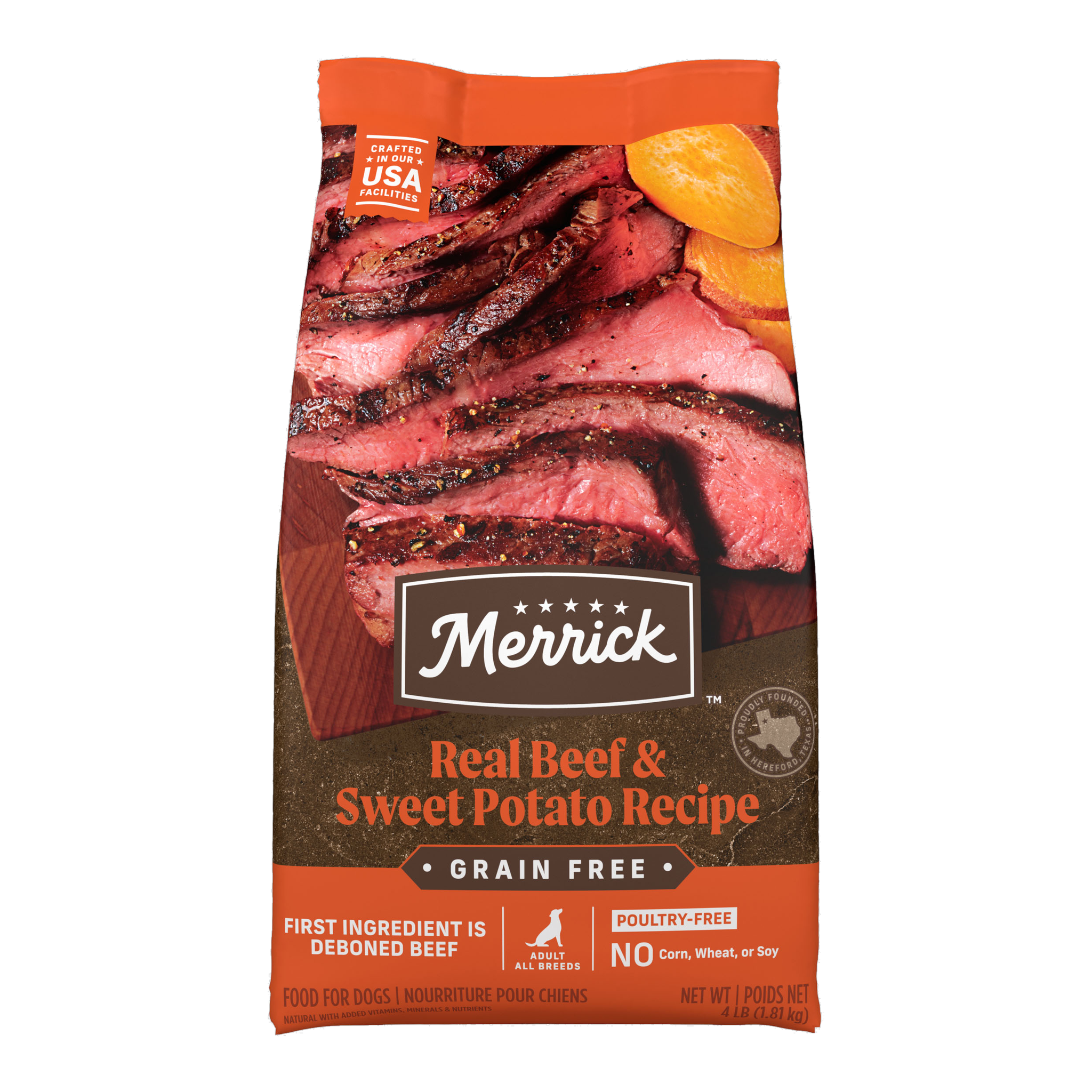 Merrick Grain Free Real Beef and Sweet Potato Recipe dry dog food bag