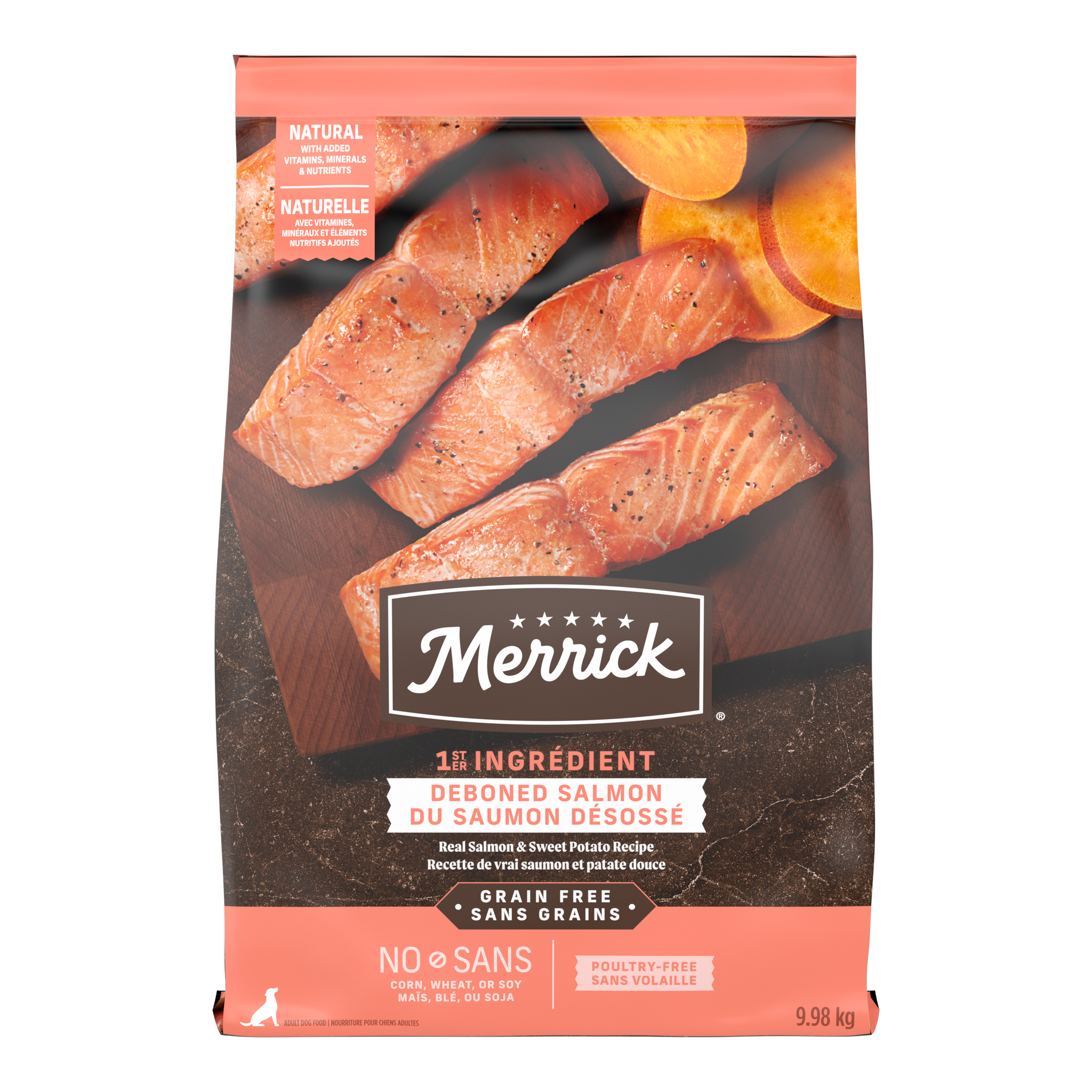 Merrick Grain Free Real Salmon and Sweet Potato Recipe dry dog food 22 lb bag