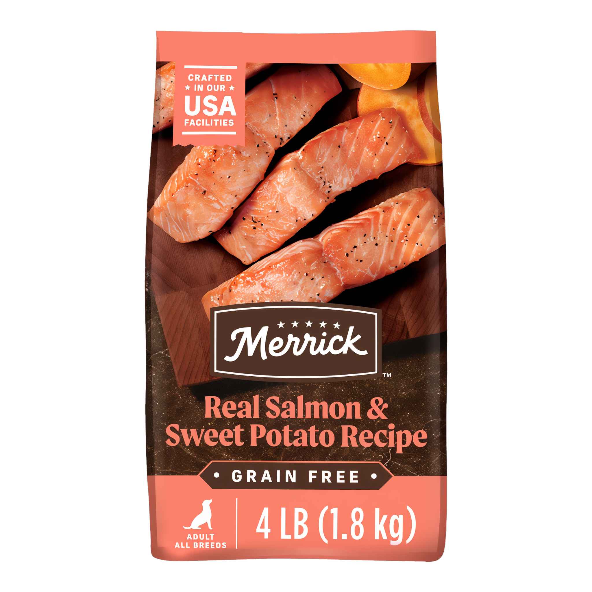 Merrick Grain Free Real Salmon and Sweet Potato Recipe dry dog food 4 lb bag