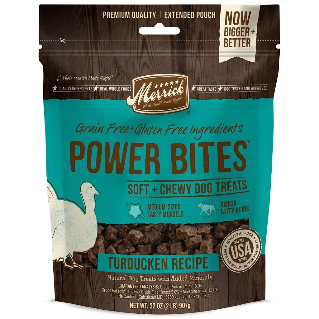 Merrick Power Bites Soft Dog Training Treats with Grain-Free Turducken Recipe