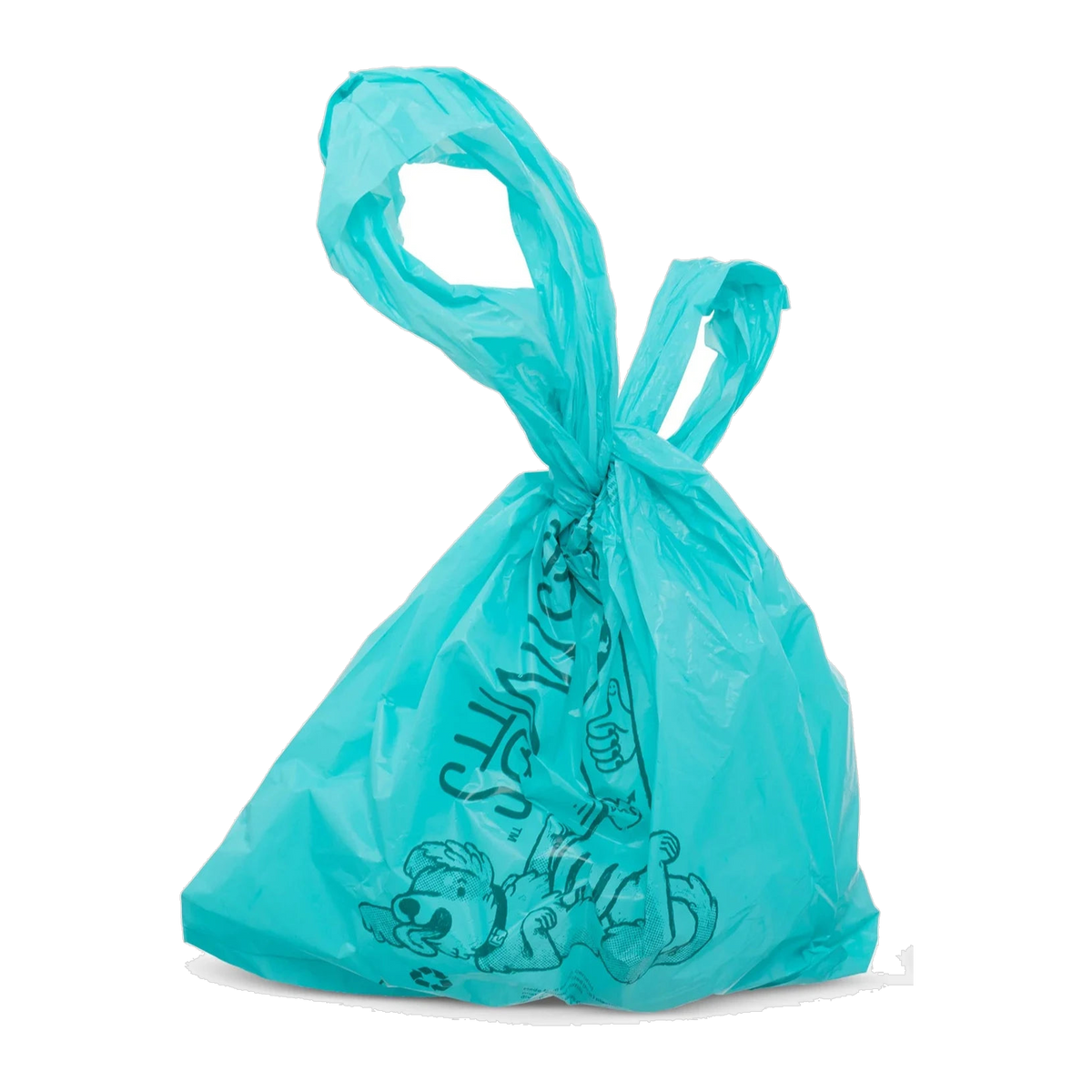 Messy Mutts handle poop bag tied closed by its handles