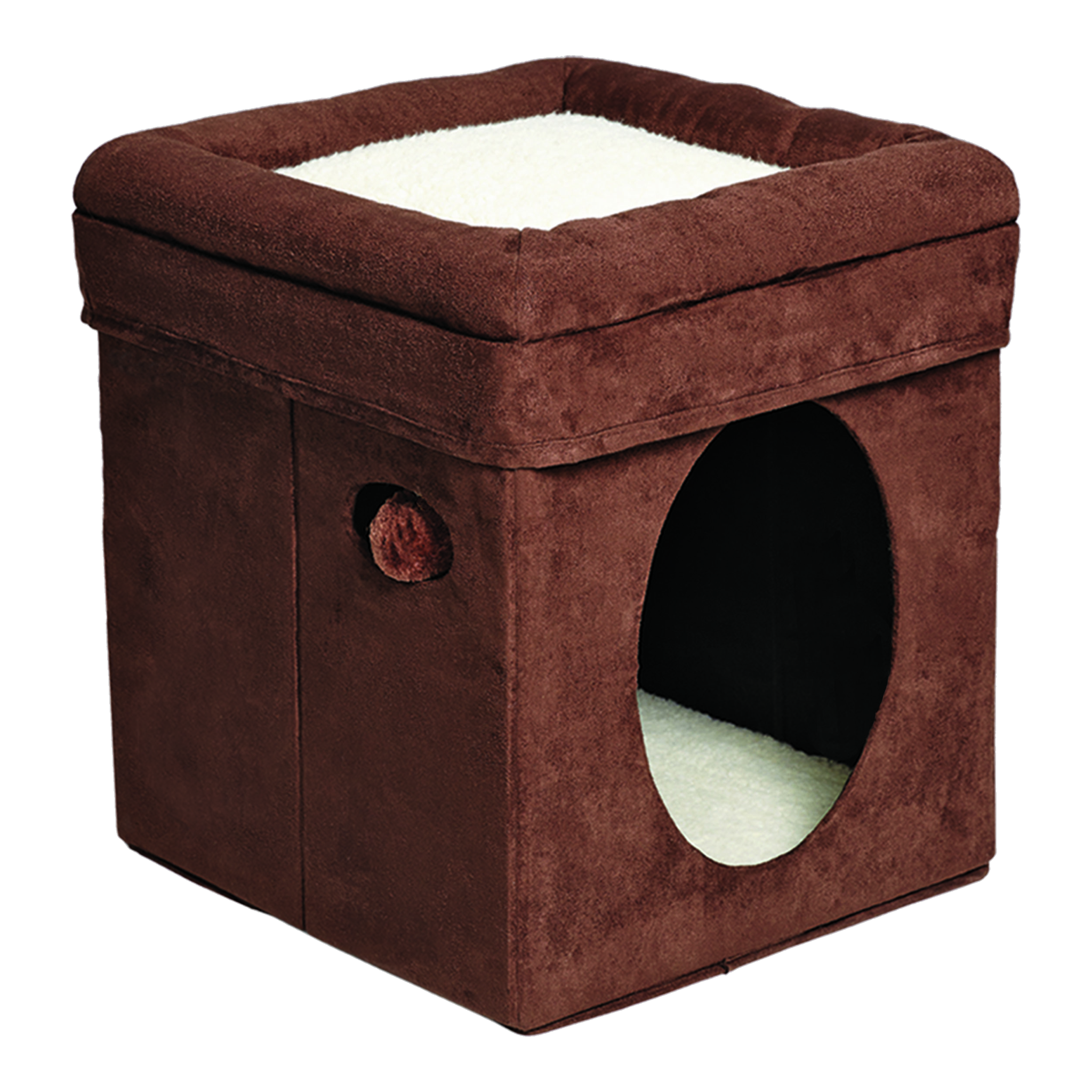 MidWest Curious Cat Cube Brown Suede front view