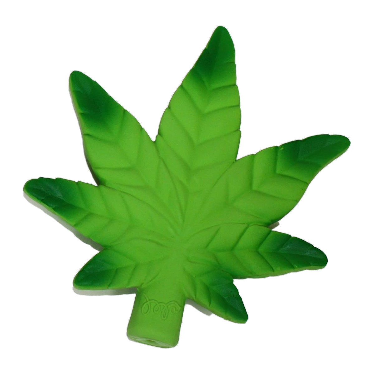 Close-up of the Multipet Hemp Leaf latex dog toy showing embossed leaf veins
