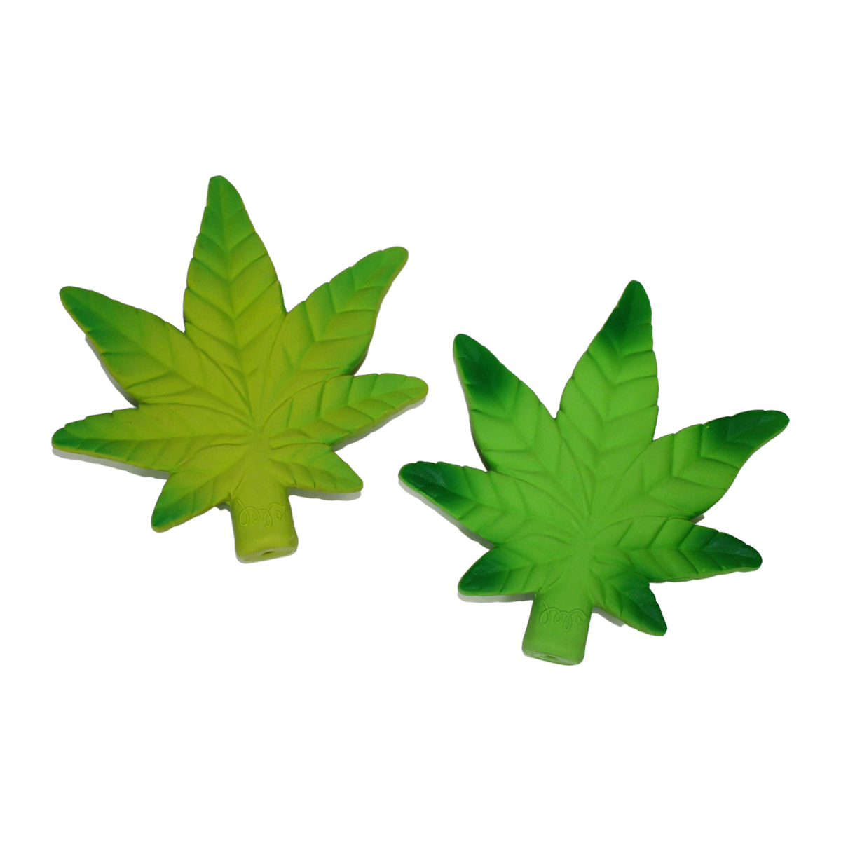 Multipet Hemp Leaf latex squeaky dog toys in assorted light and dark green