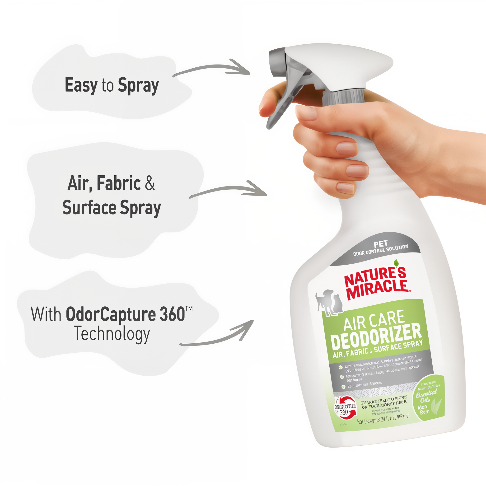 Nature's Miracle Air Care Fabric and Surface Spray Aloe Rain Scent Pet Odor Eliminator Deodorizer aircare deodorizers aloerain 24oz g05 inuse