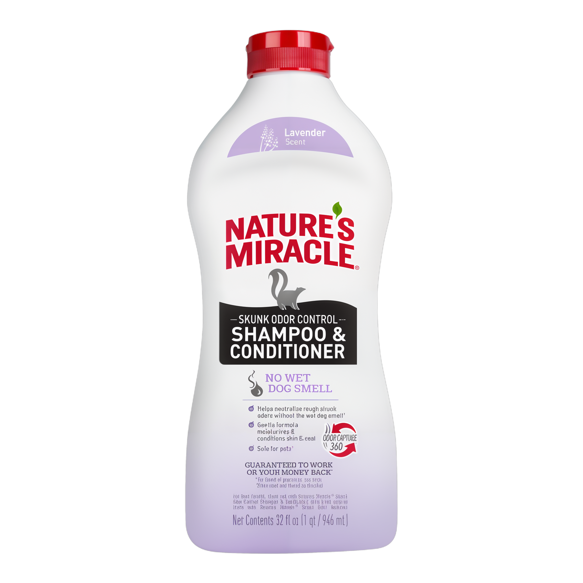 Nature's Miracle Skunk Odor Control Shampoo and Conditioner lavender scent 32 fl oz bottle package front #Lavender
