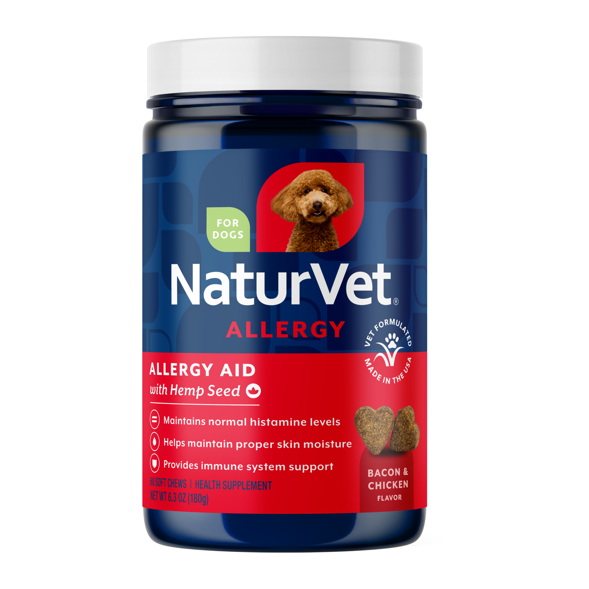 NaturVet Allergy Aid with Hemp Seed Soft Chews for Dogs container front #60 ct