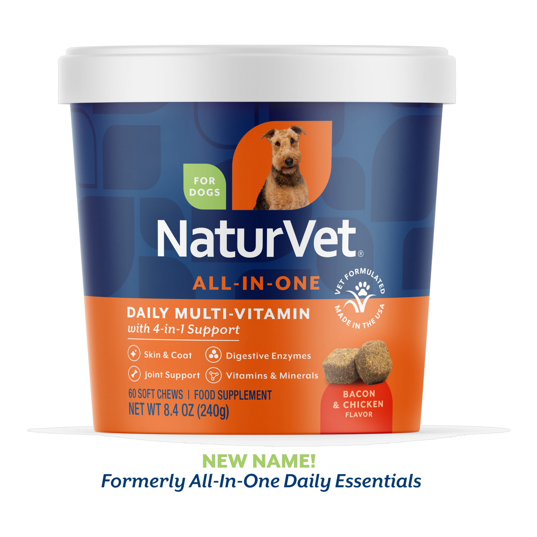 NaturVet Daily Multi-Vitamin Soft Chews for Dogs 60 count jar, formerly All-In-One Daily Essentials