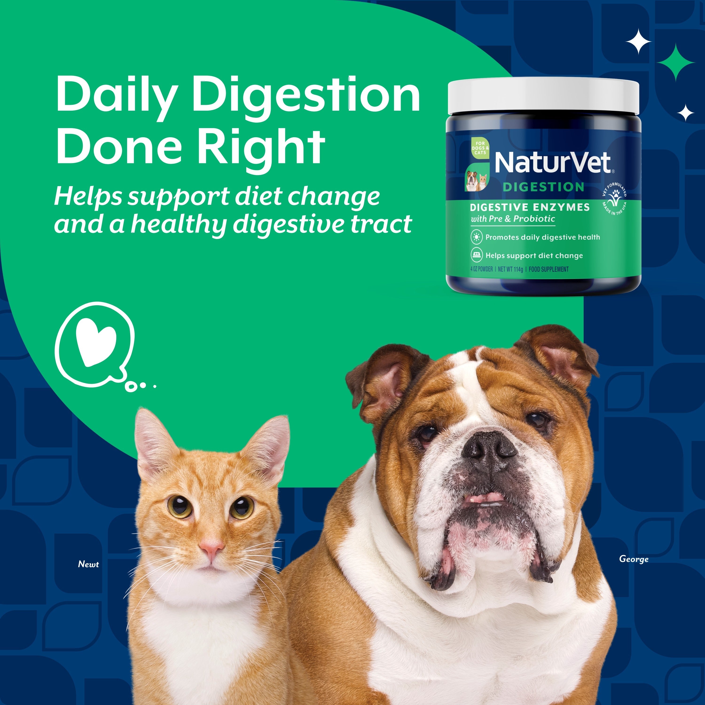 NaturVet Digestive Enzymes Powder for dogs and cats — daily digestion support for diet changes and a healthy digestive tract
