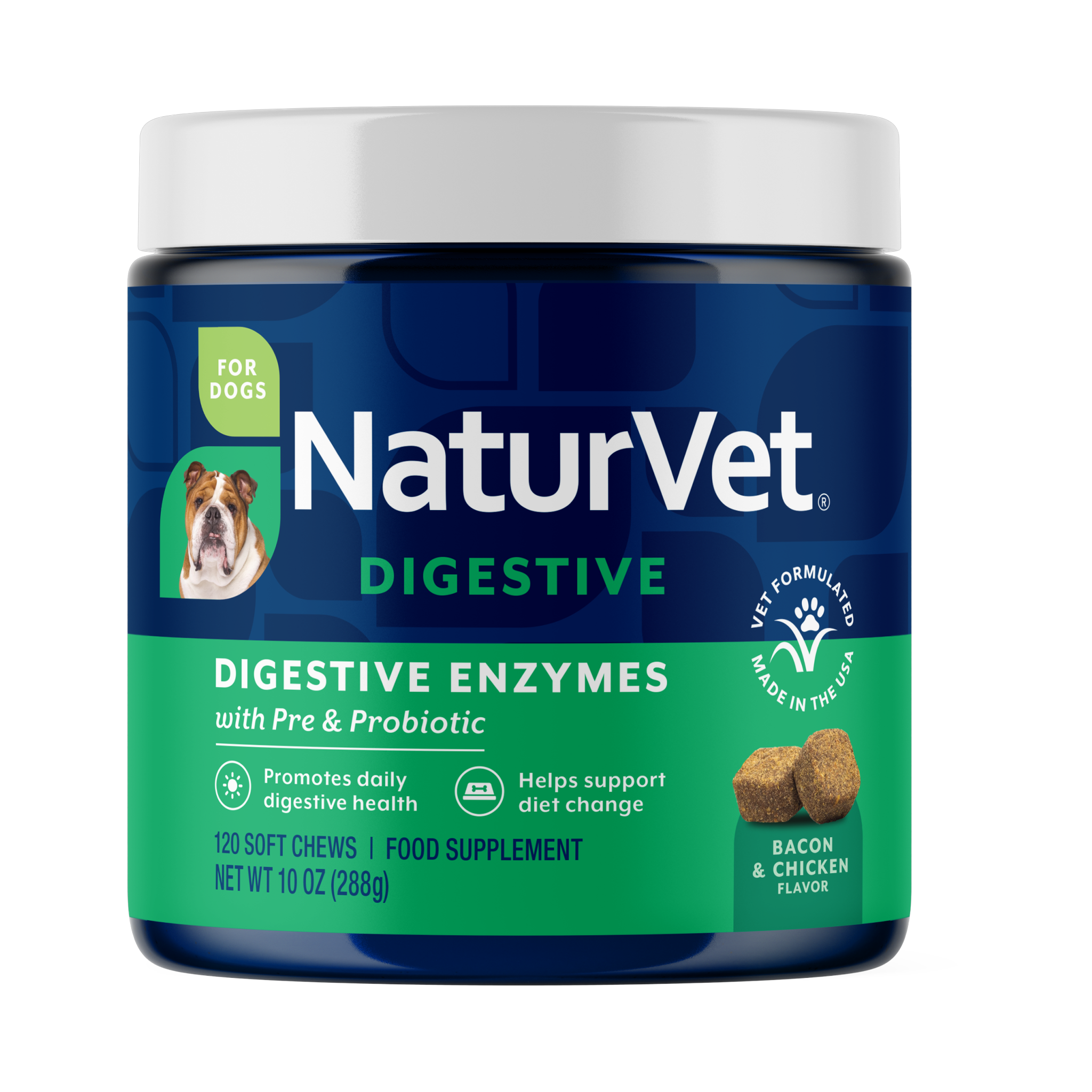 120 count jar of NaturVet Digestive Enzymes Soft Chews for dogs