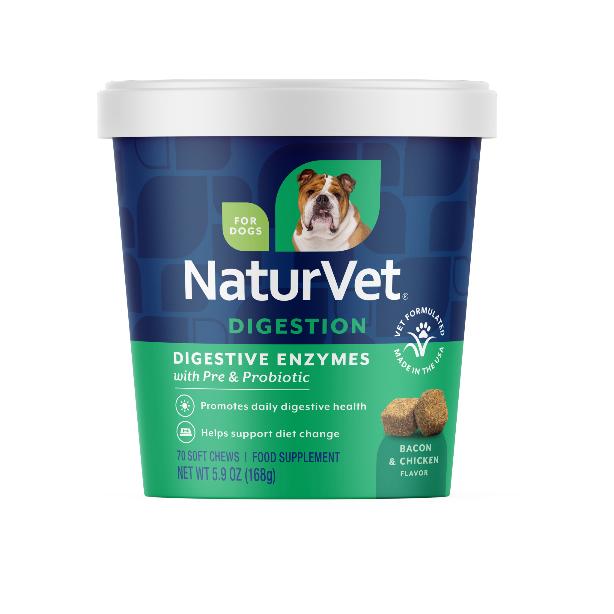 70 count jar of NaturVet Digestive Enzymes Soft Chews for dogs