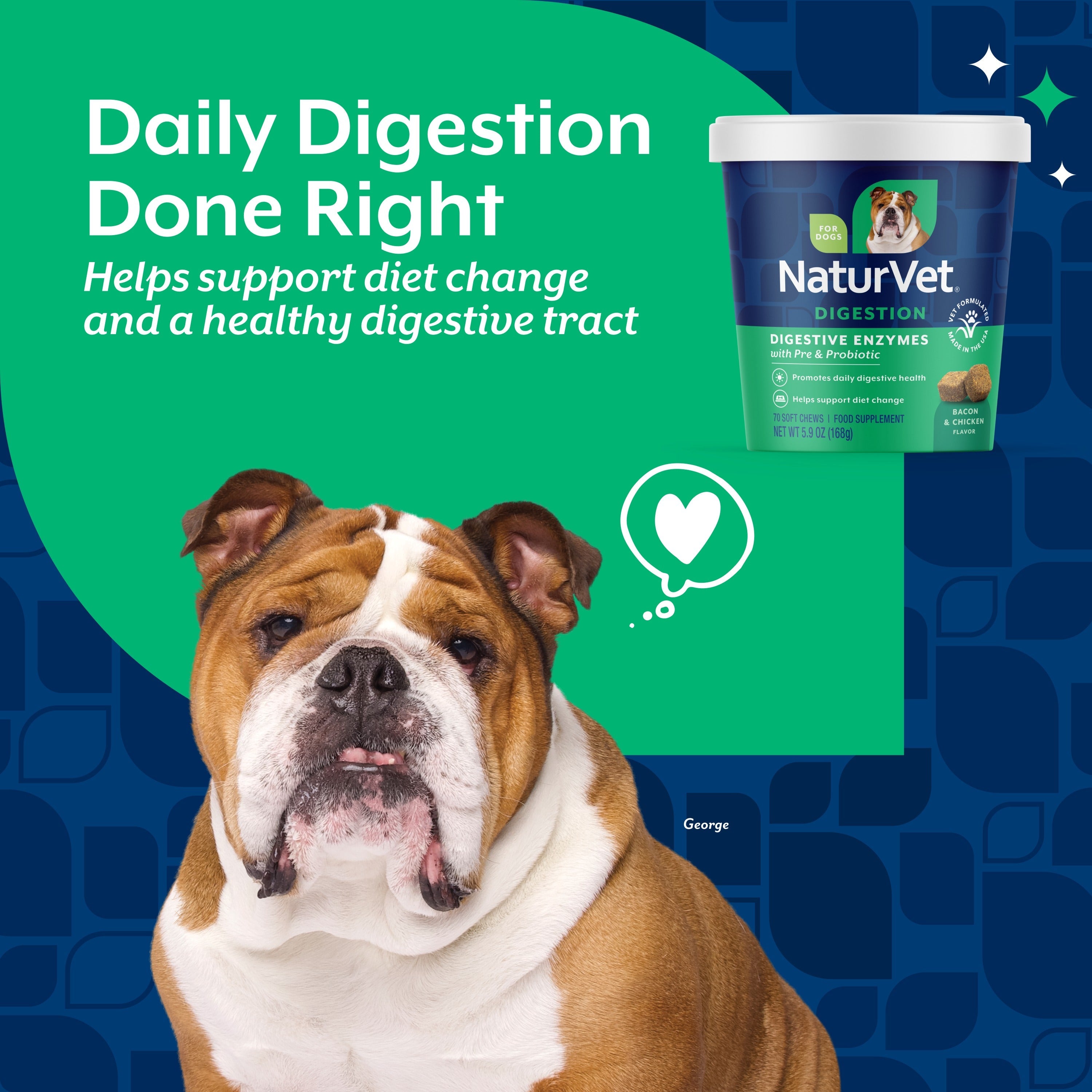 NaturVet Digestive Enzymes Soft Chews for dogs — daily digestion support for diet changes and a healthy digestive tract