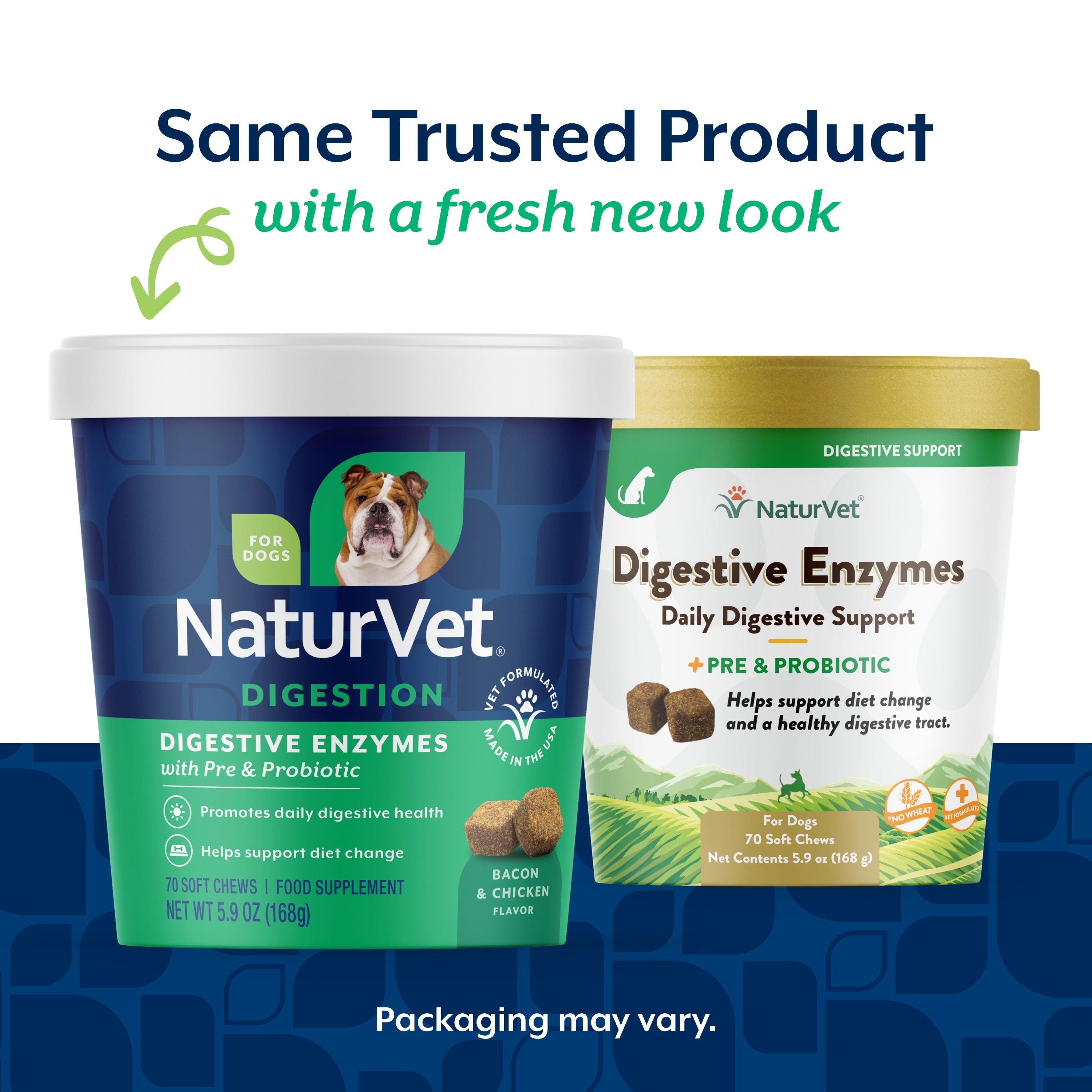 NaturVet Digestive Enzymes Soft Chews for dogs — same trusted formula in a fresh new label