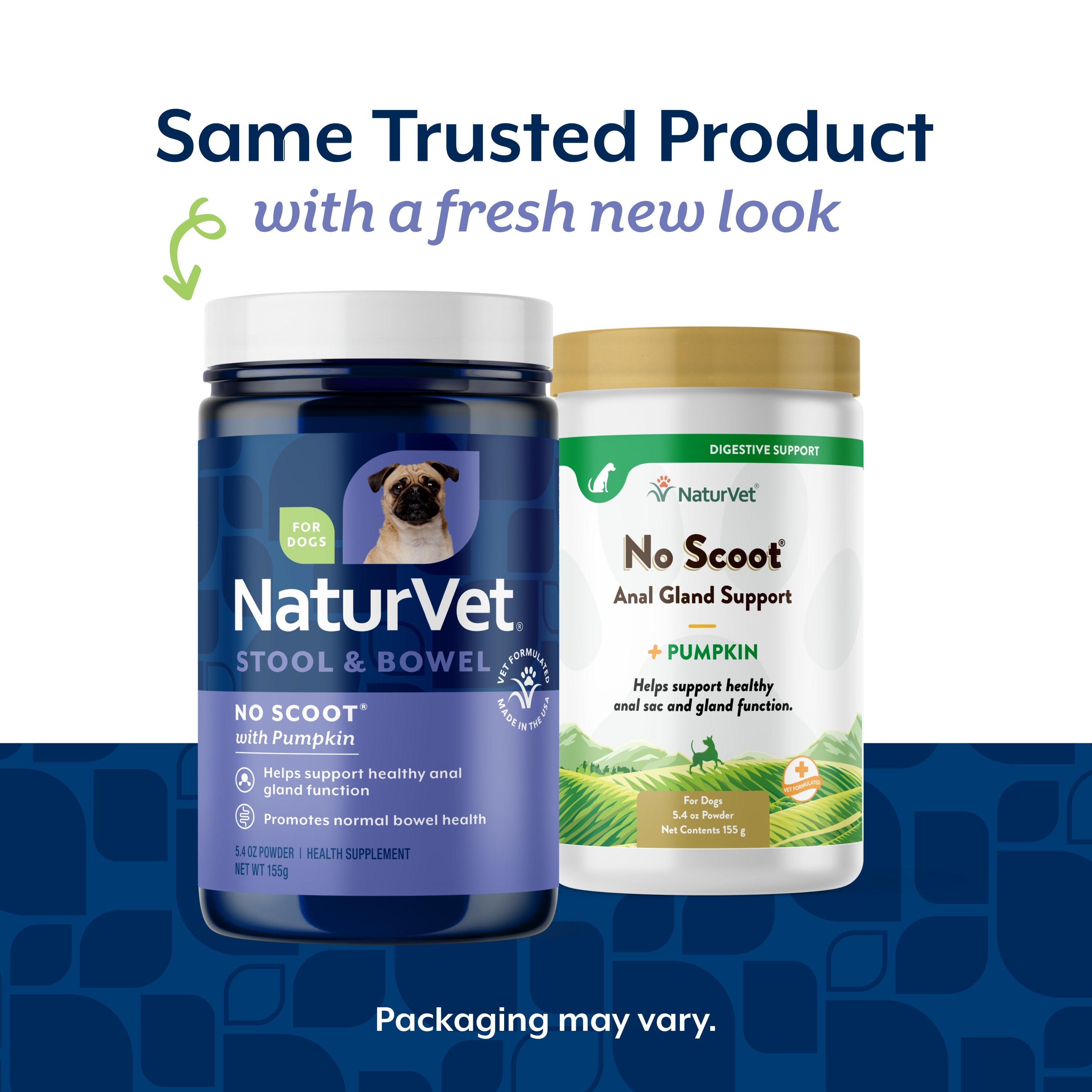 NaturVet No Scoot Powder for dogs — same trusted formula in a fresh new label
