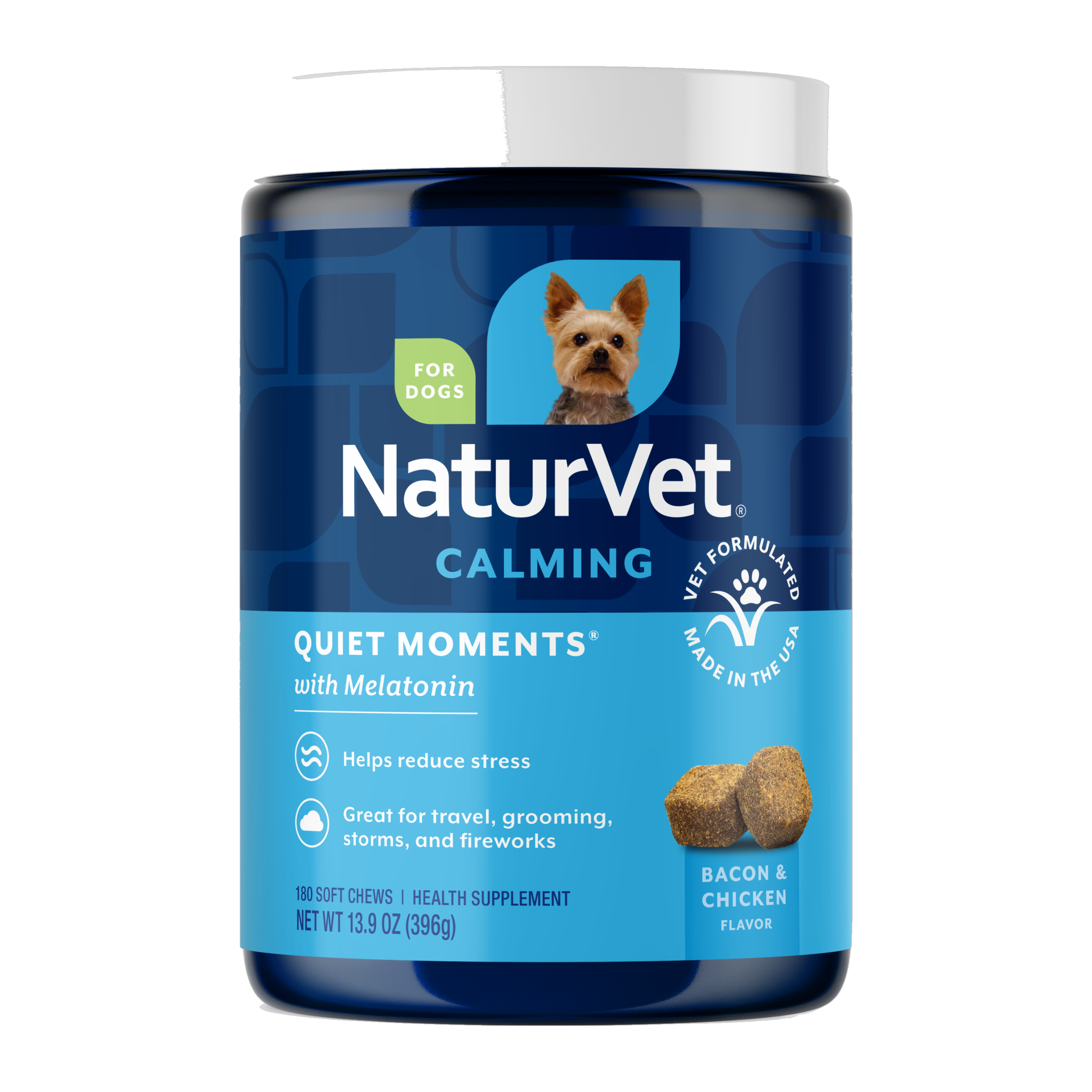 NaturVet Quiet Moments Calming Soft Chews for Dogs container front