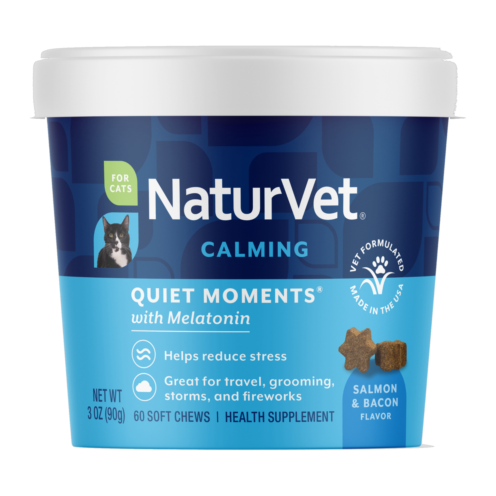 NaturVet Quiet Moments Calming Soft Chews for Cats container front