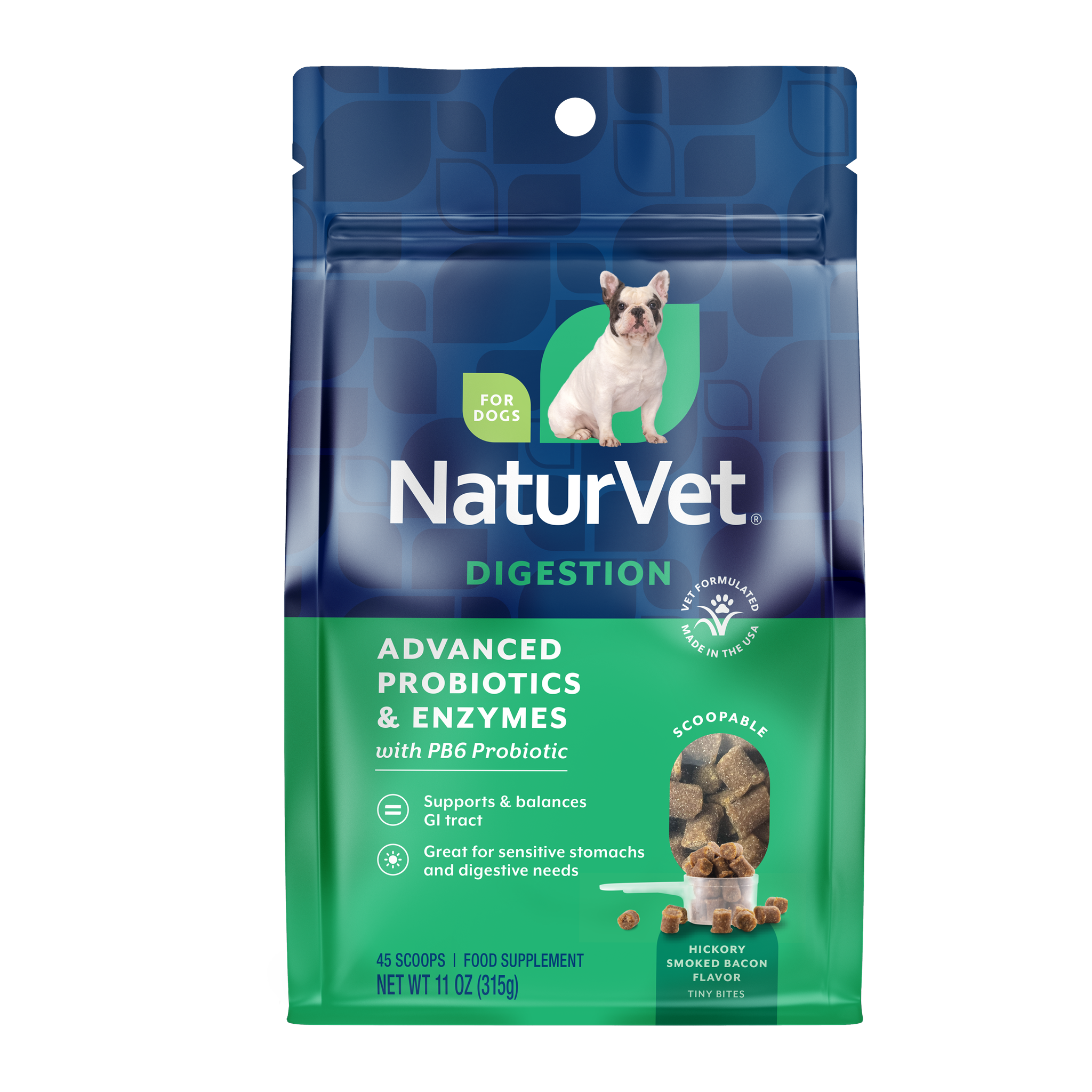 NaturVet Advanced Probiotics & Enzymes Scoopable Tiny Bites, 11 oz bag, front #Per Unit